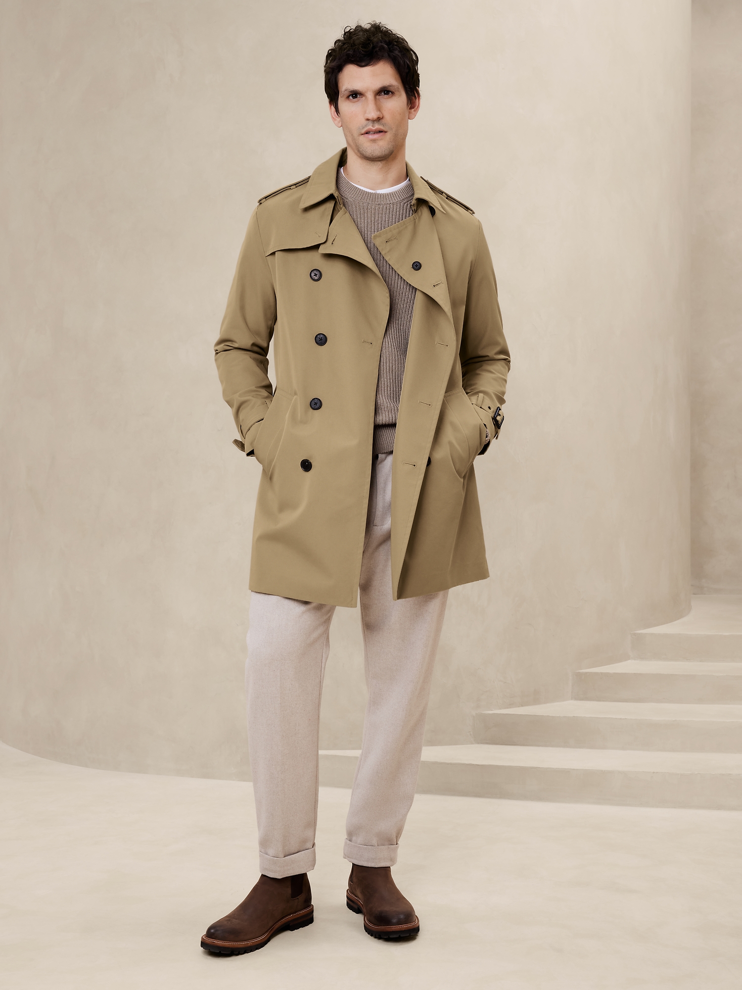 Beige trenchcoat men best sale