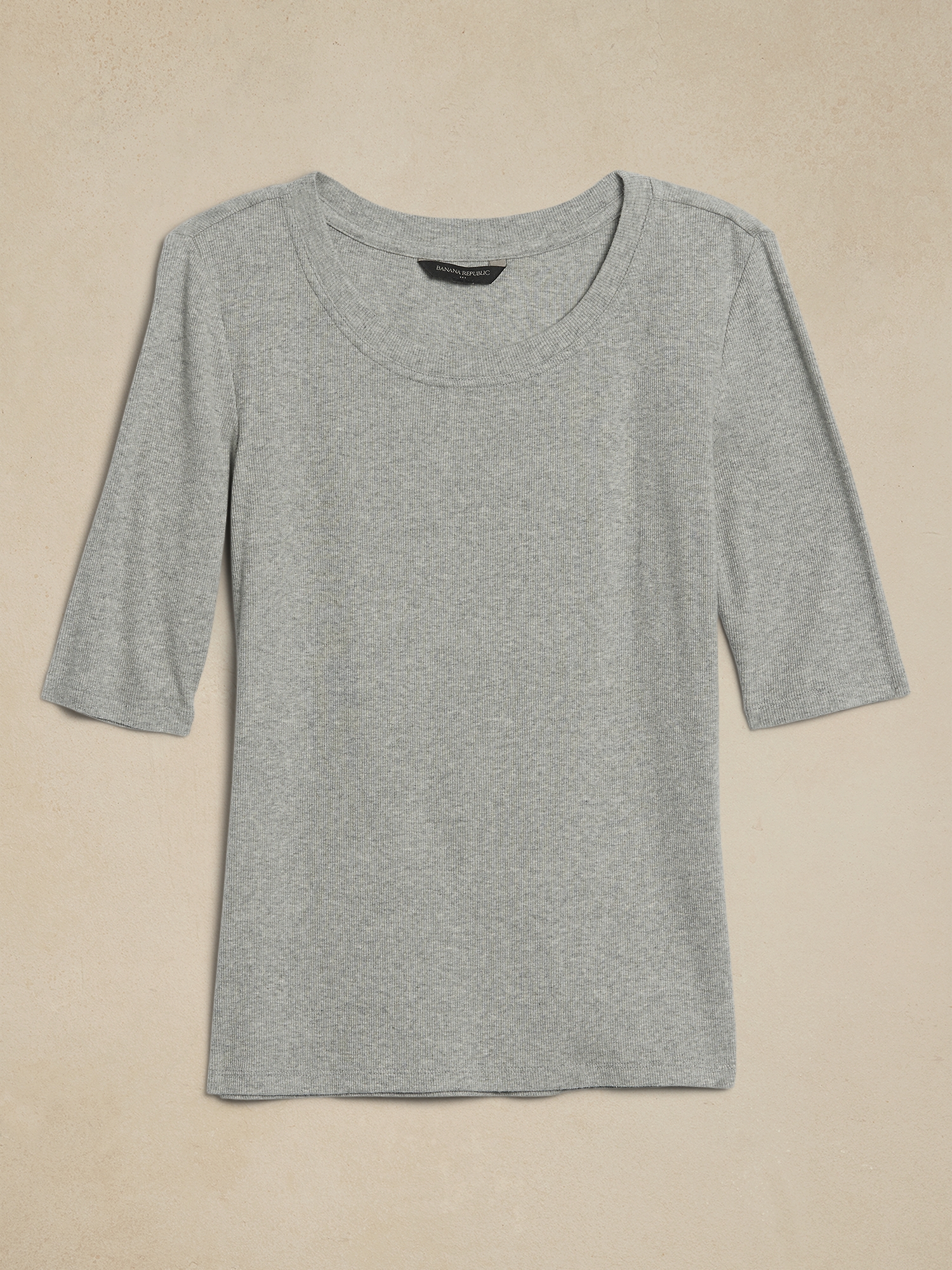 Ribbed Elbow-Sleeve T-Shirt