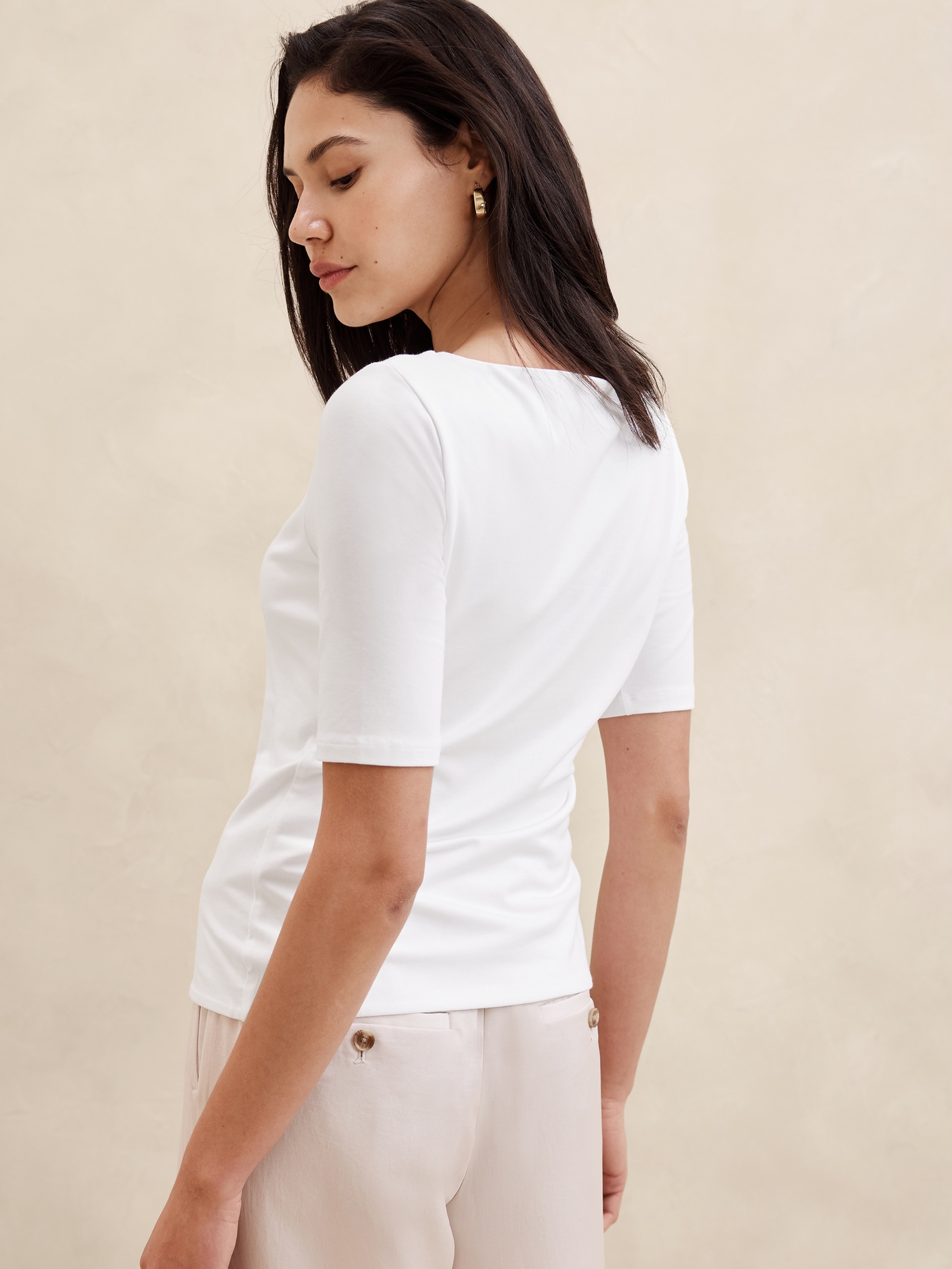 Soft Stretch Elbow-Sleeve Top