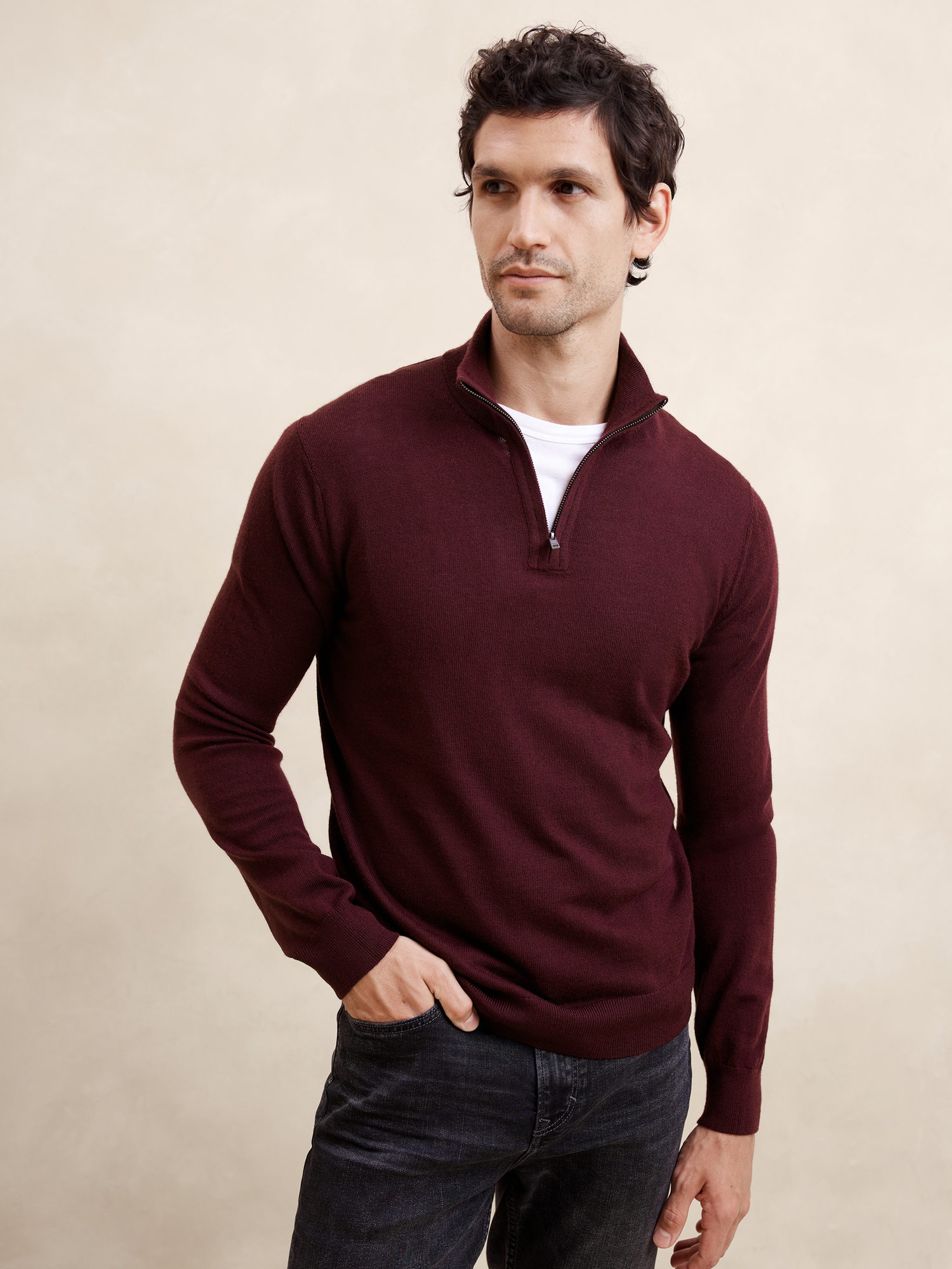 Merino Wool Quarter Zip Sweater Banana Republic Factory