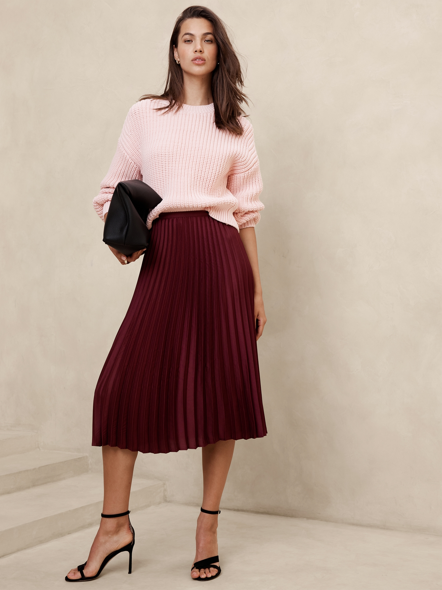 Silky Pleated Midi Skirt Banana Republic Factory