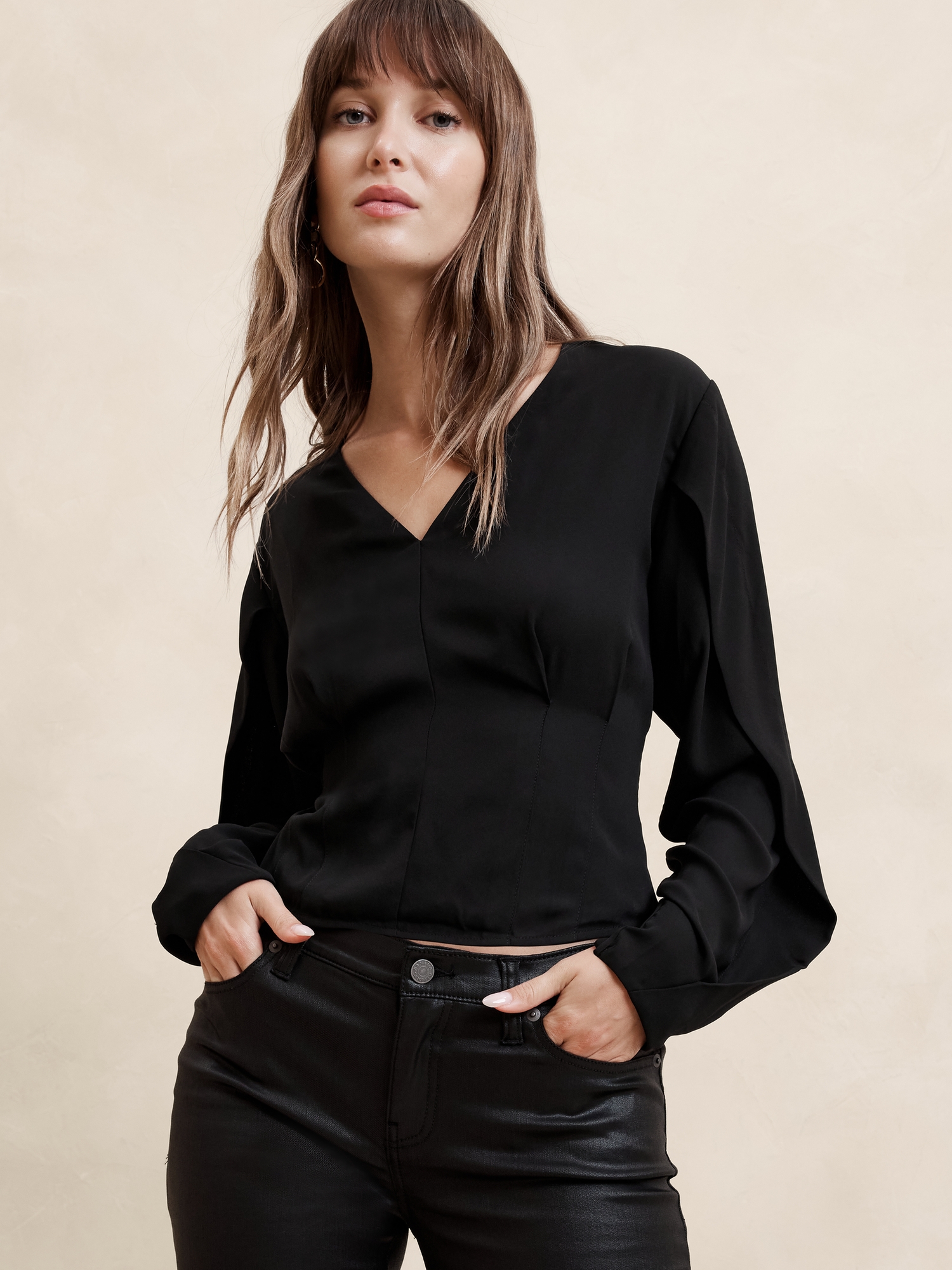 Draped-Sleeve Top