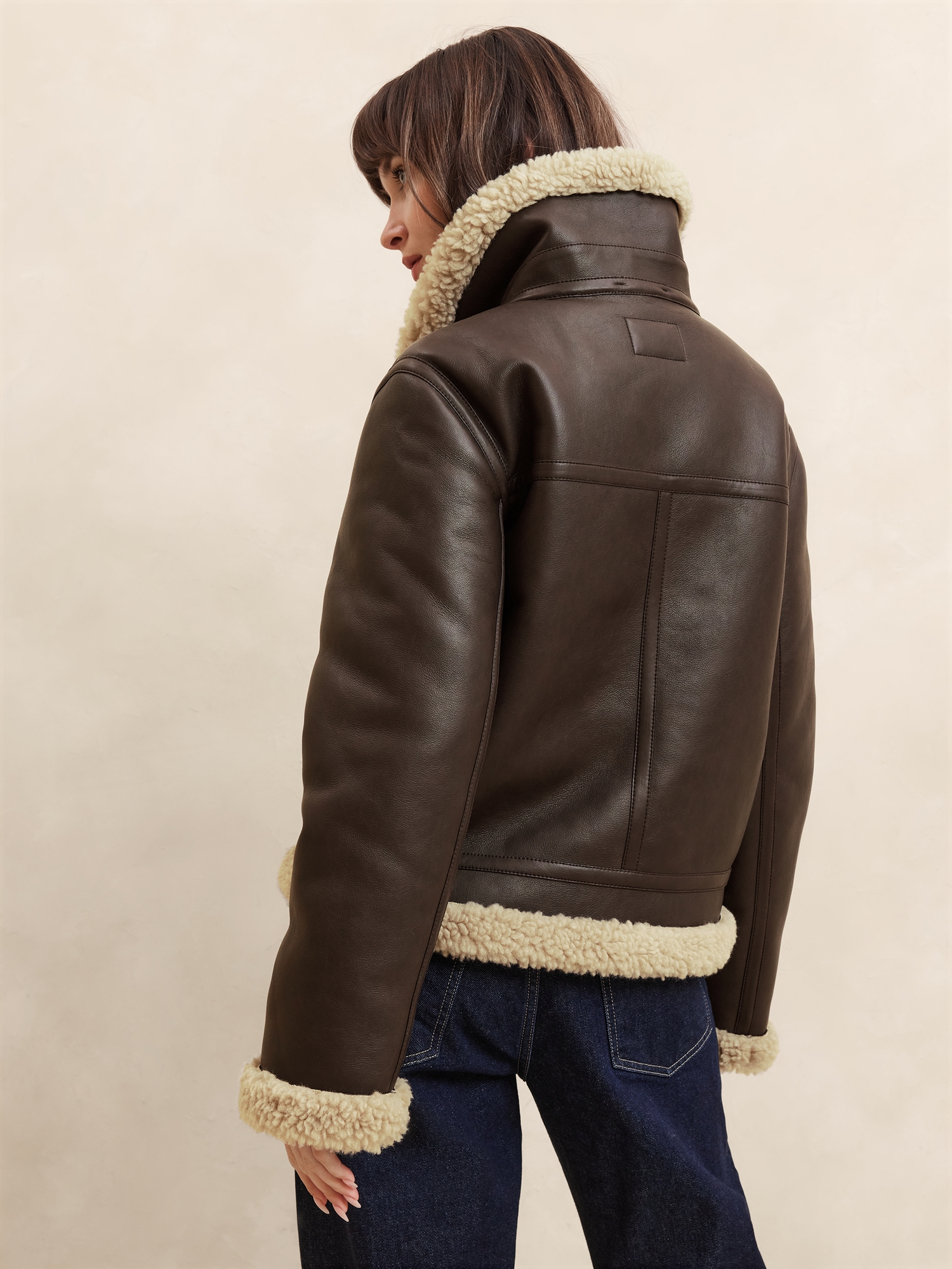 Vegan Leather Shearling Bomber Jacket