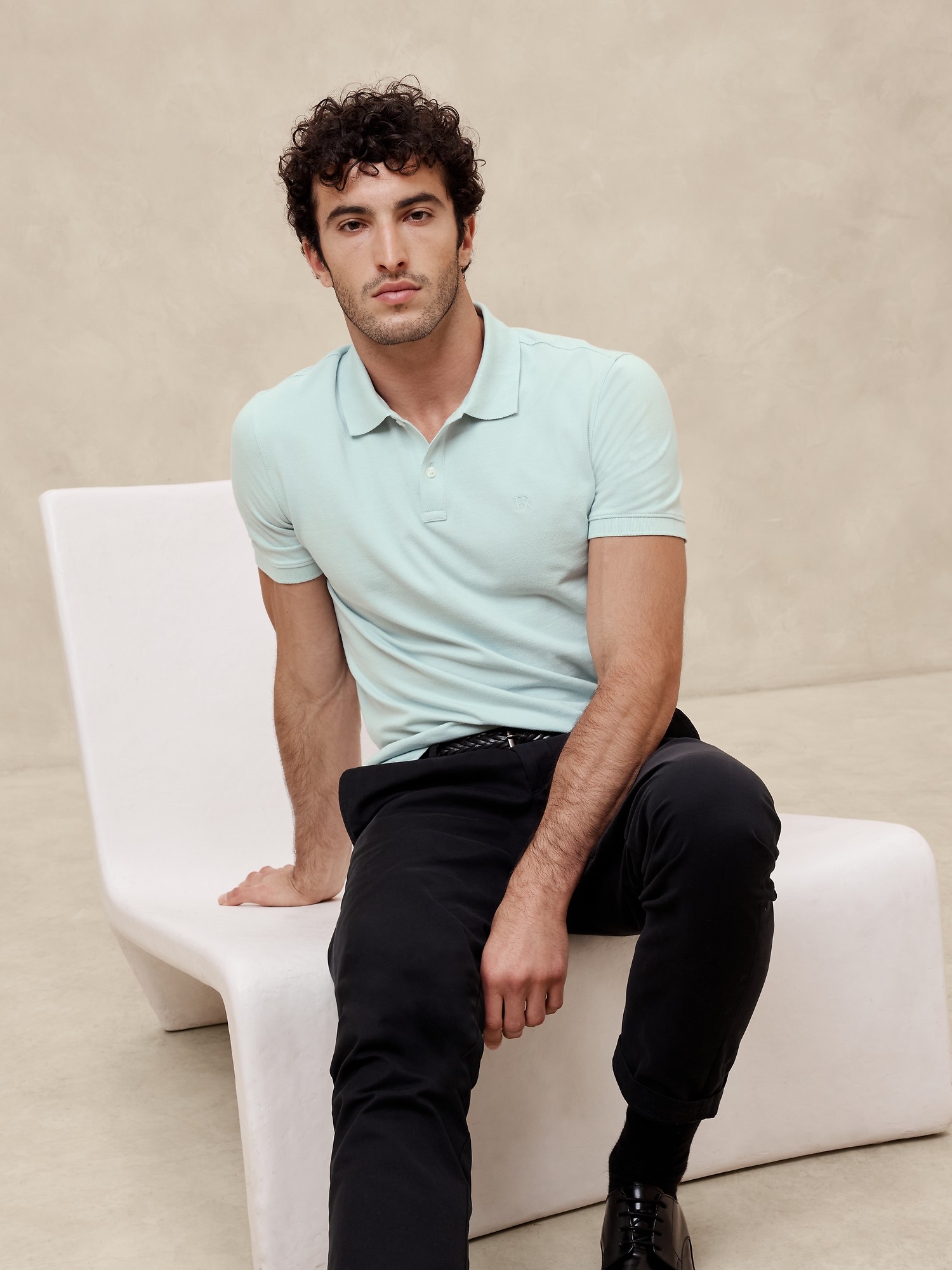 Cotton Monogram Pique Polo - Frosted Windows