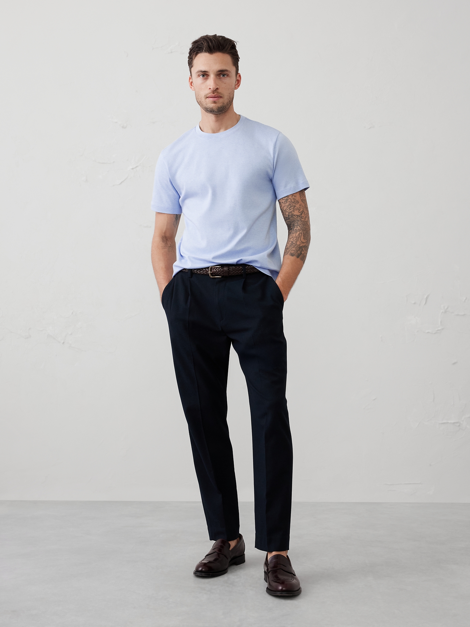 T-shirt ras du cou Luxe ultra-doux - Bleu Pâle Chiné