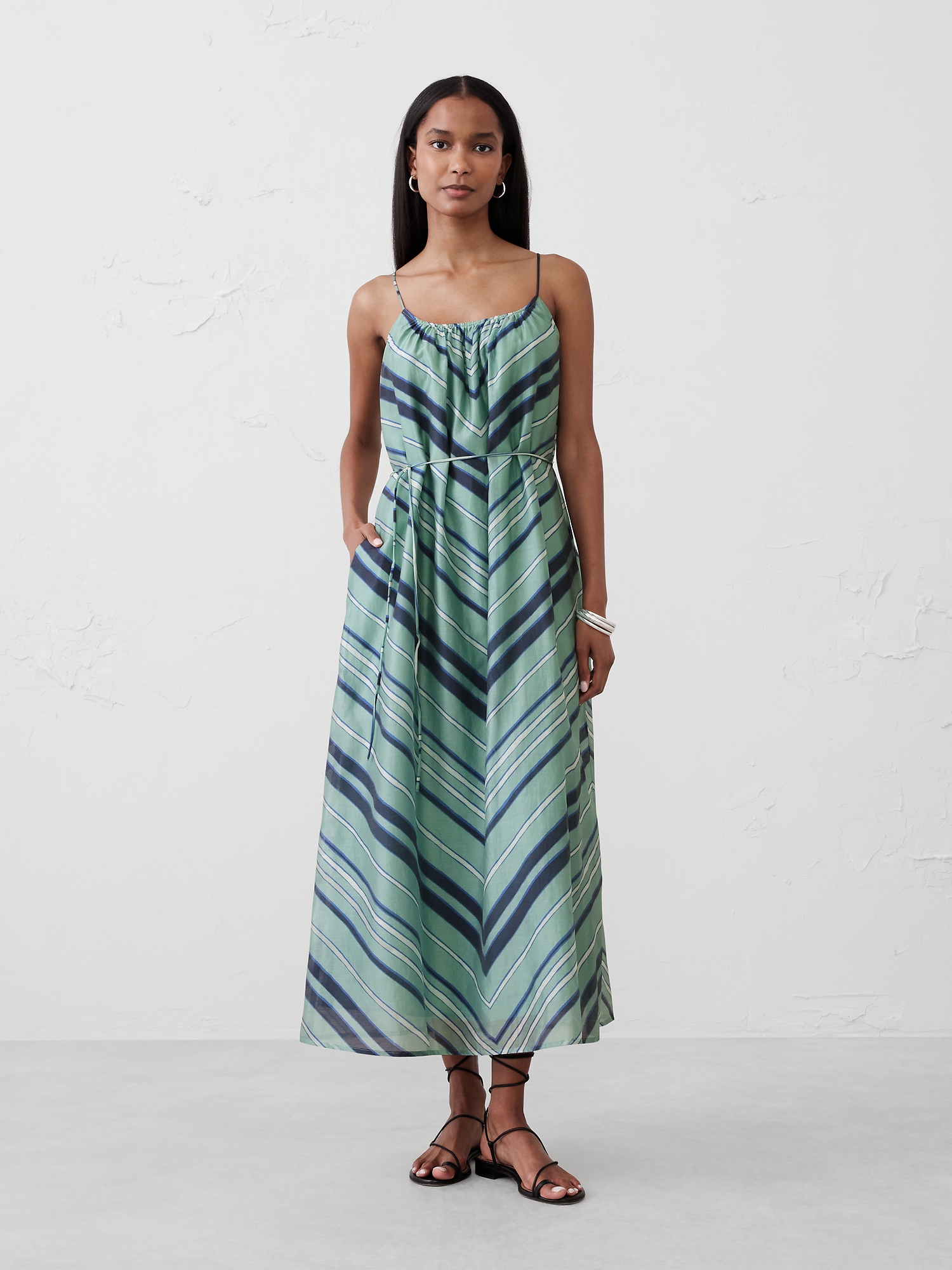 Tie-Waist Organza Maxi Dress