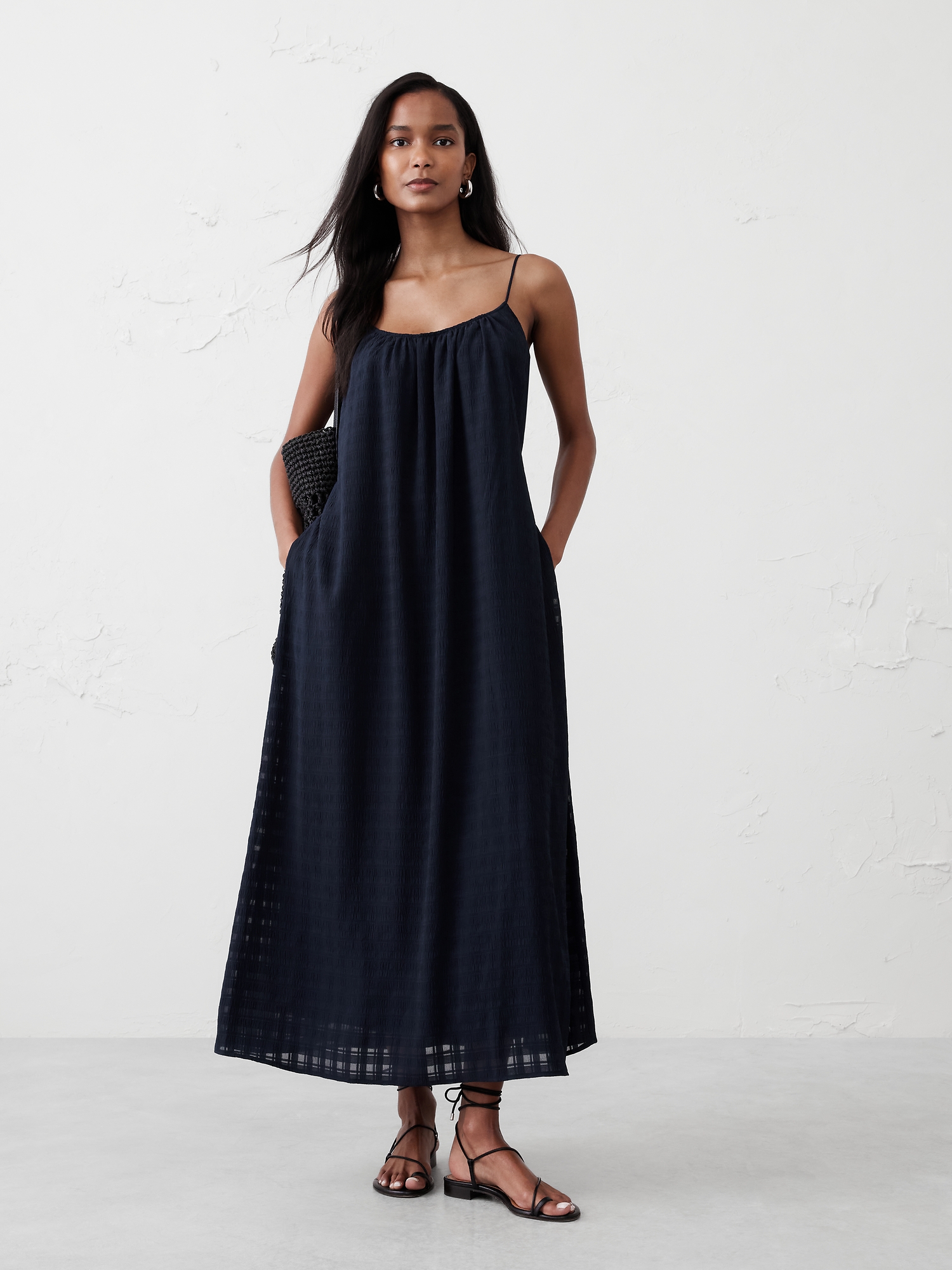 Jacquard Tie-Waist Maxi Dress