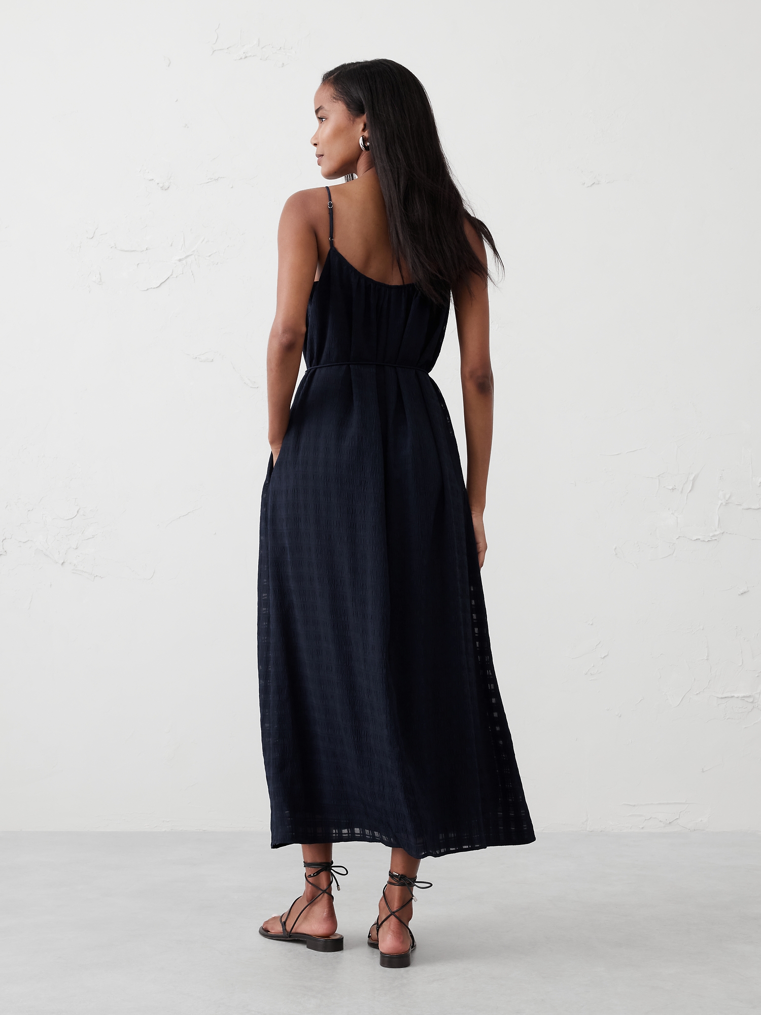 Jacquard Tie-Waist Maxi Dress