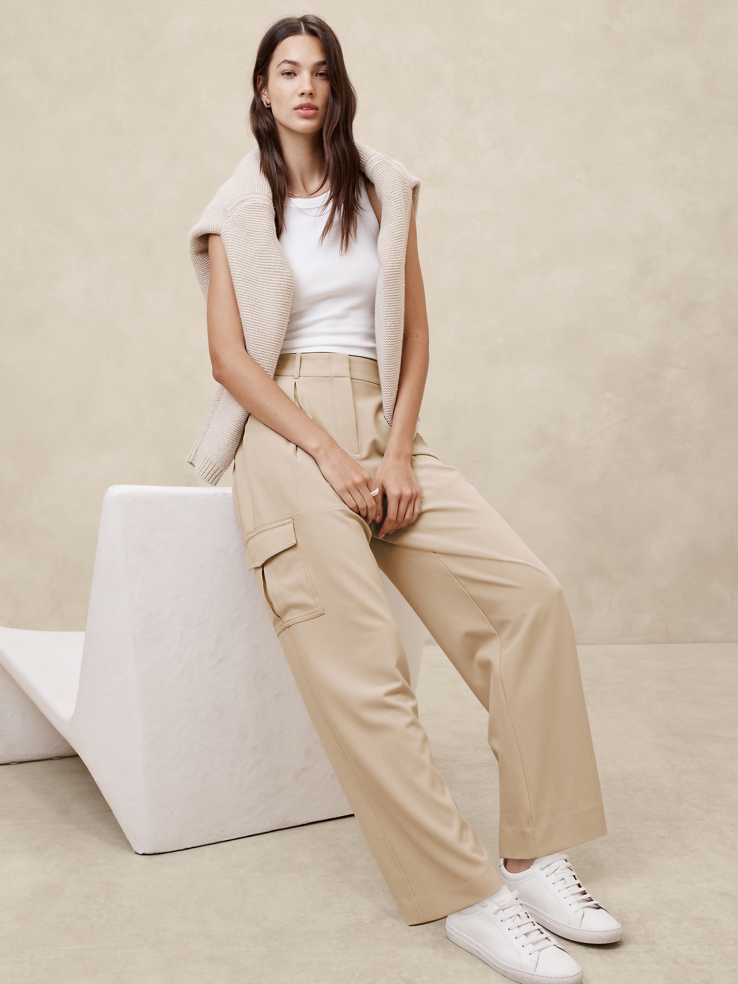 High-Rise Straight Twill Cargo Pant