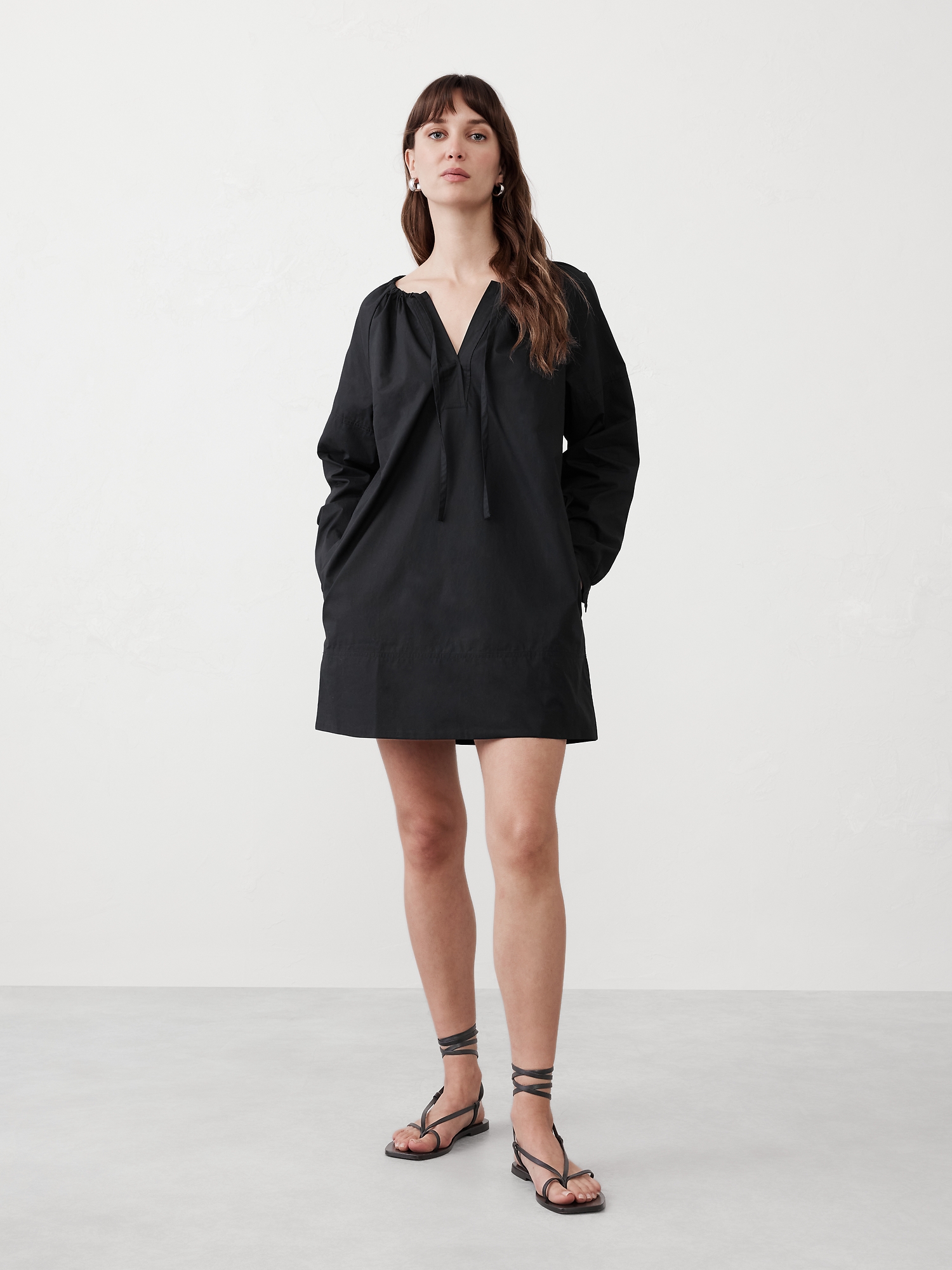 Tie-Neck Poplin Mini Dress