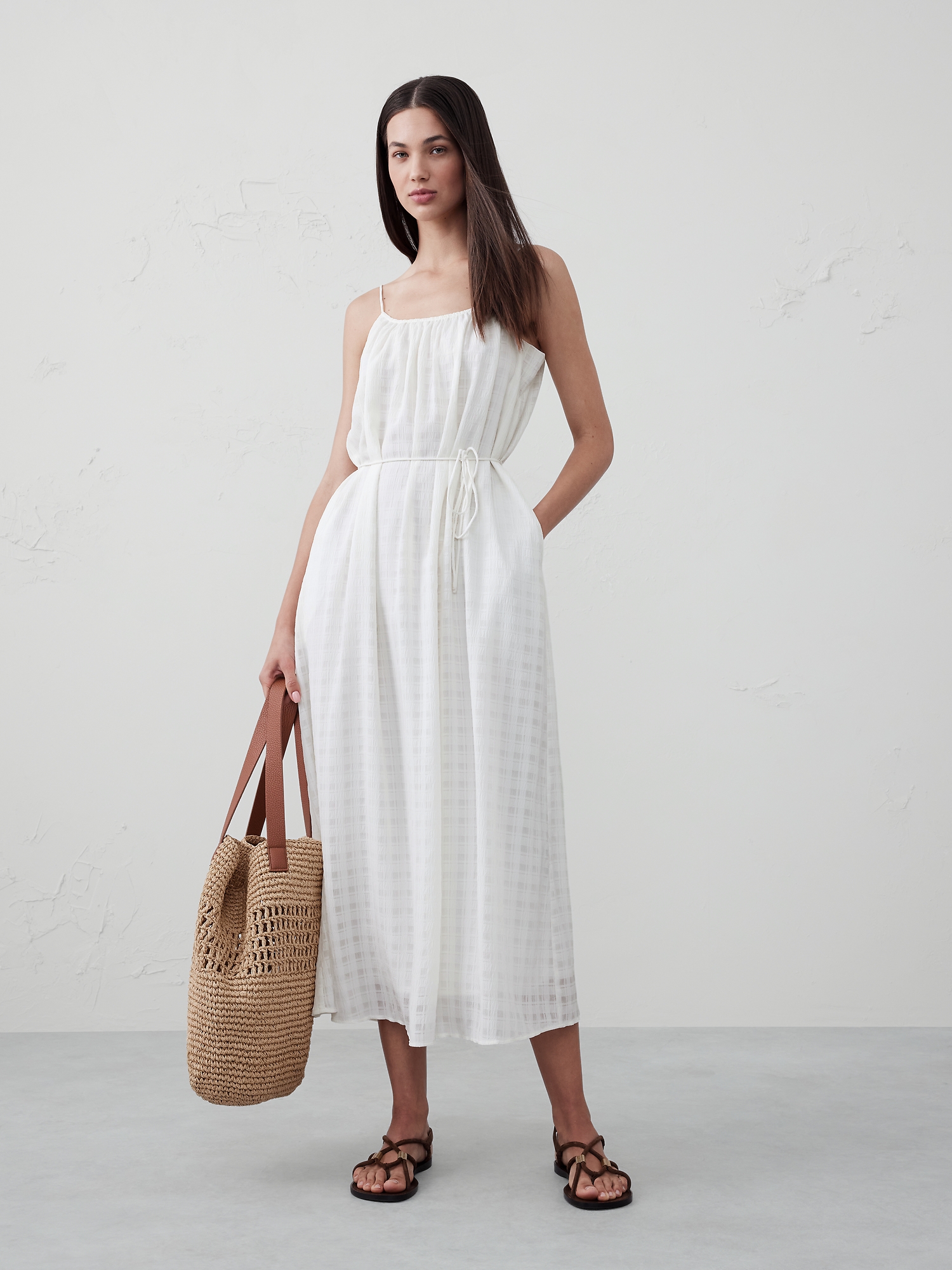 Jacquard Tie-Waist Maxi Dress