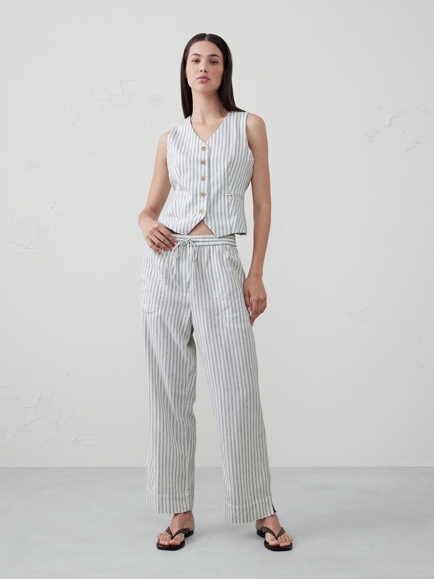 Linen-Blend Pull-On Straight Pant