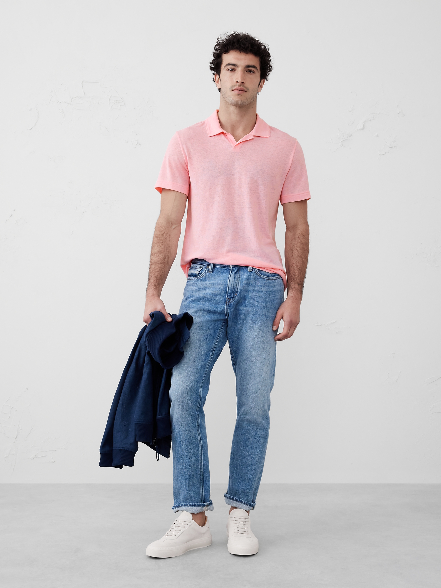 Linen-Blend Johnny Collar Polo