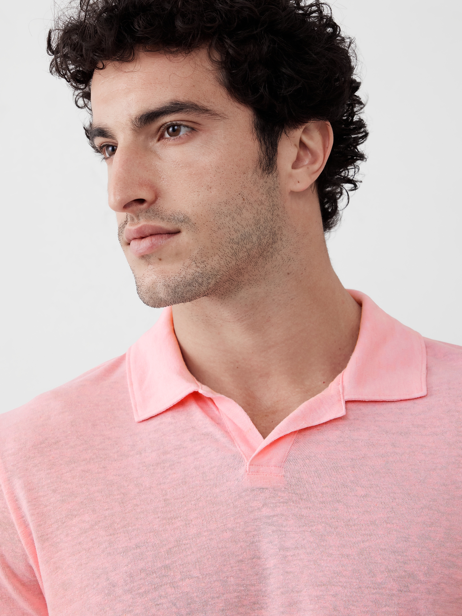 Linen-Blend Johnny Collar Polo