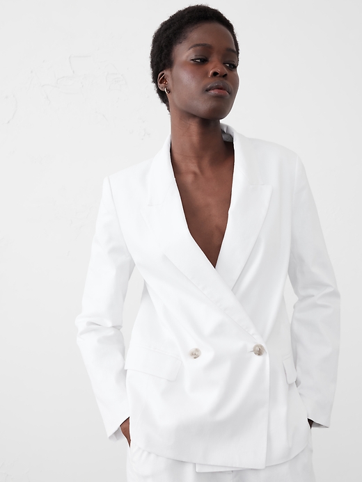 Linen-Blend Boyfriend Blazer Banana Republic Factory