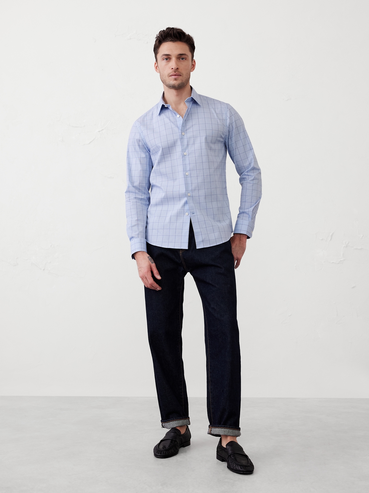 Chemise habillée désinvolte à coupe ajustée - Carreaux Bleus