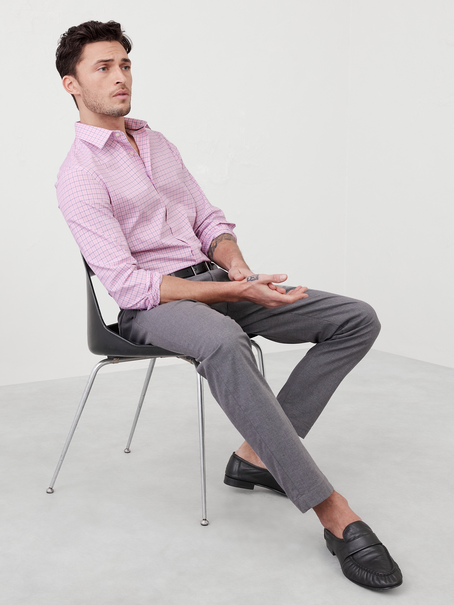 Chemise habillée à coupe ajustée - Carreaux Roses