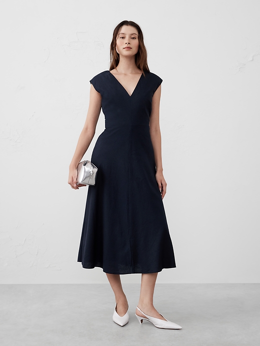 Linen-Blend Wrap Midi Dress Banana Republic Factory