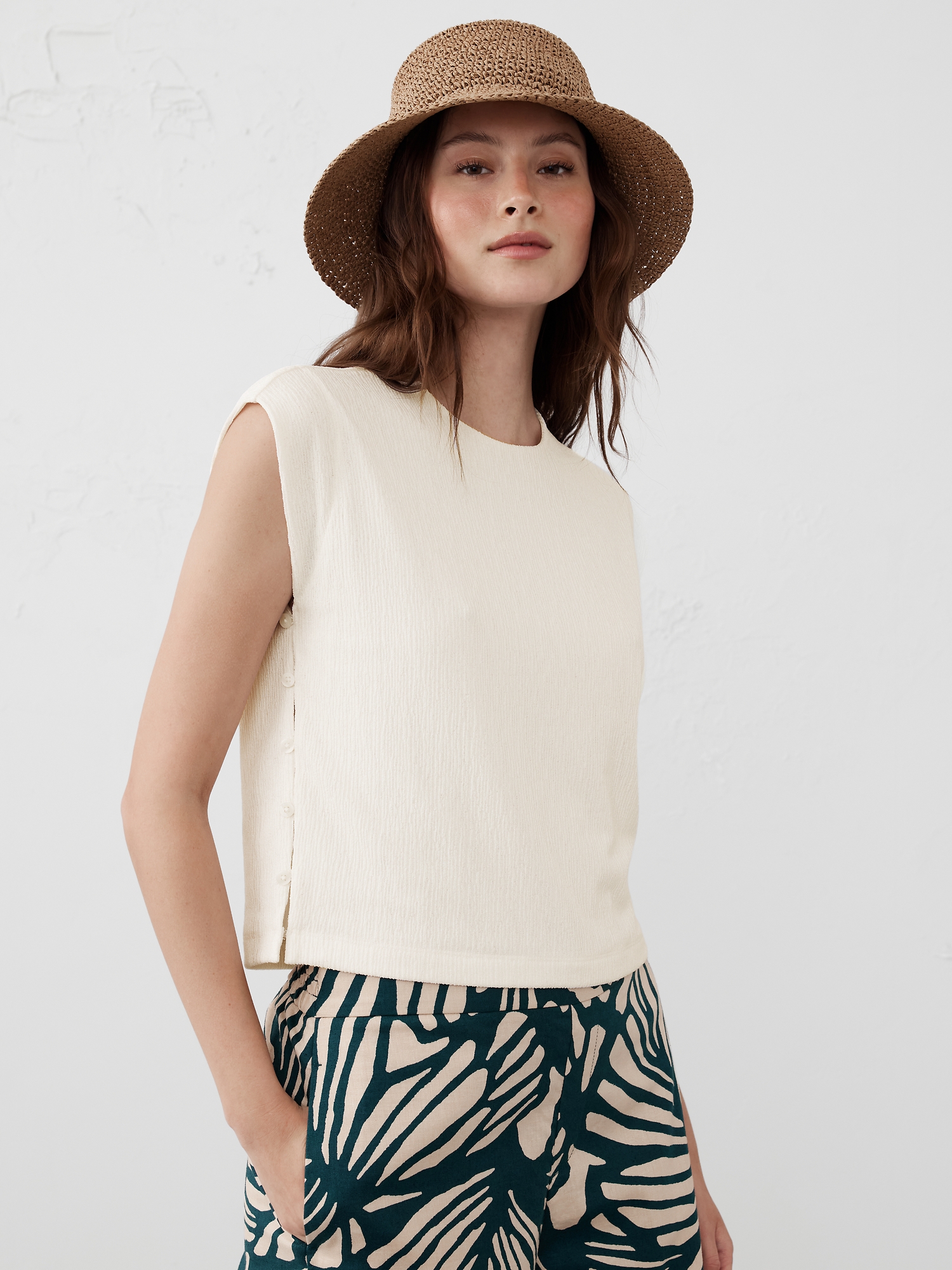 Crepe Jacquard Side-Button Top
