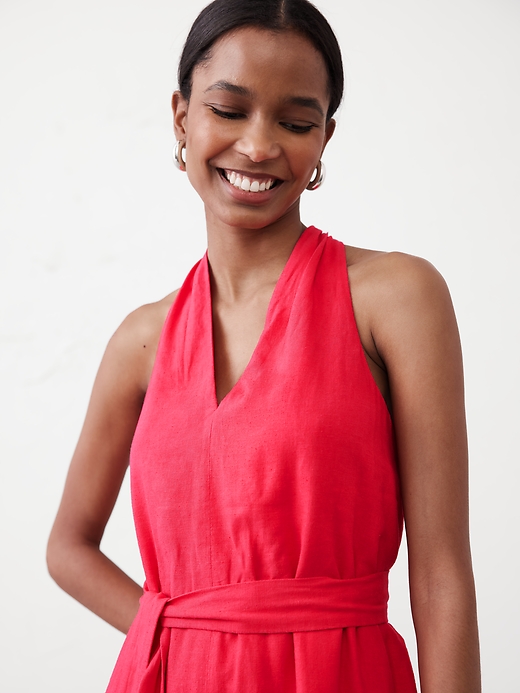Banana Republic ★ 着心地の良さの一着 Linen-Blend ドレス Linen-Blend High-Neck Midi Dress | Banana Republic Factory