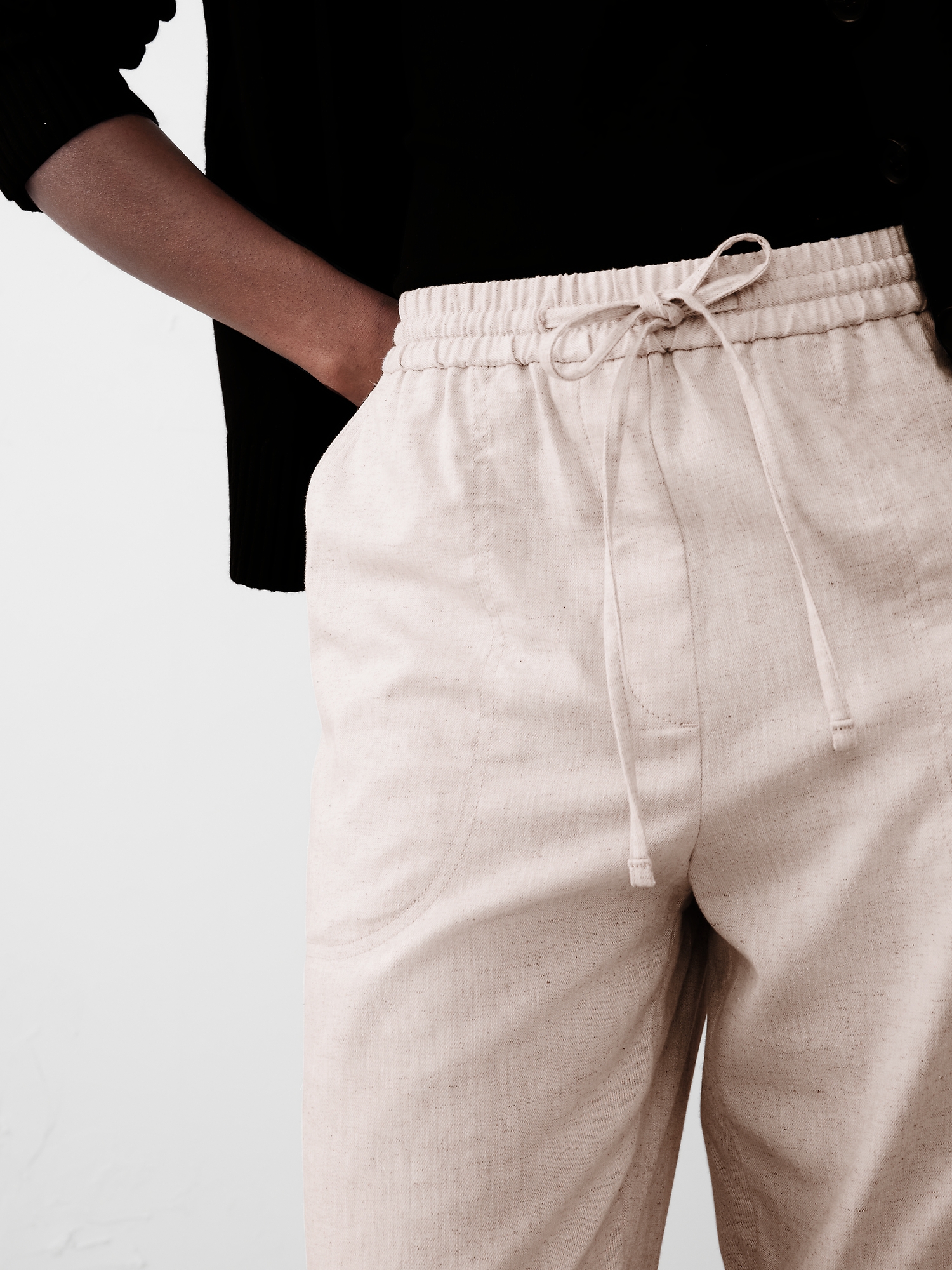 Linen-Blend Pull-On Straight Pant