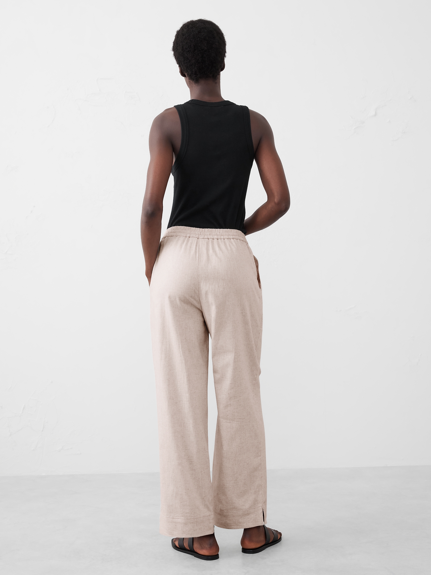 Linen-Blend Pull-On Straight Pant