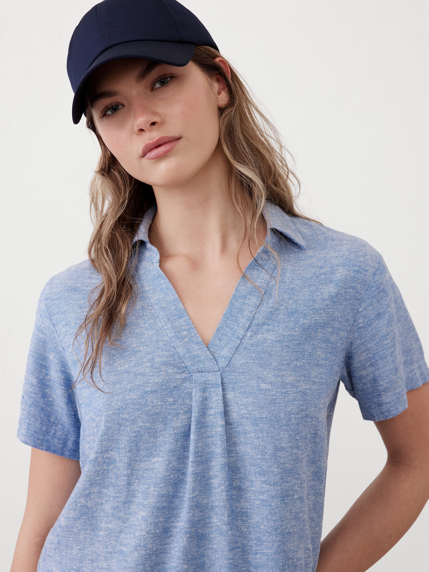 Linen-Blend Collared Top