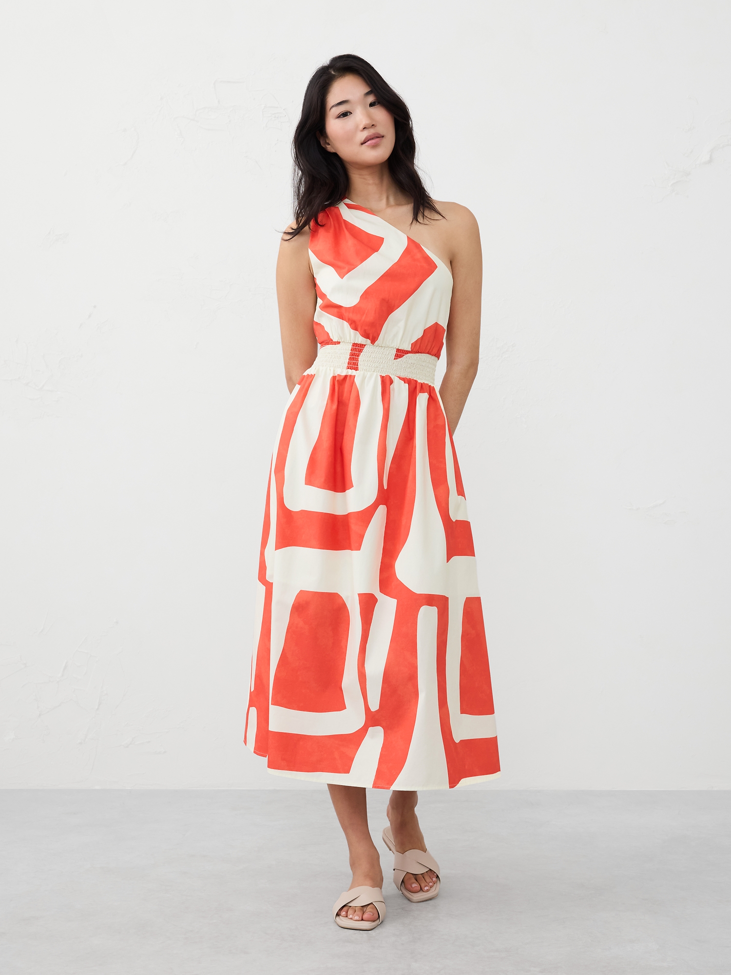 One-Shoulder Poplin Midi Dress