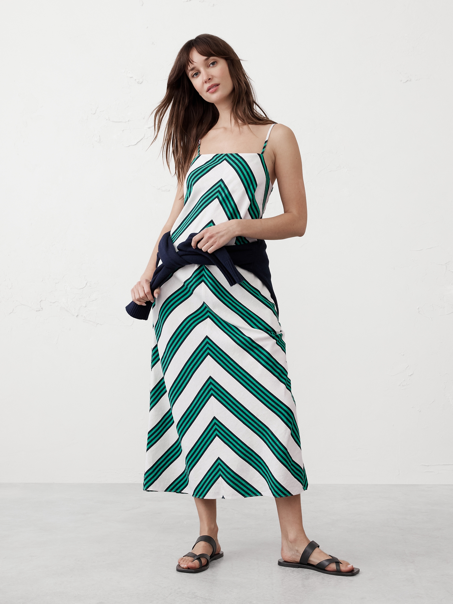 Linen-Blend Strappy Midi Dress