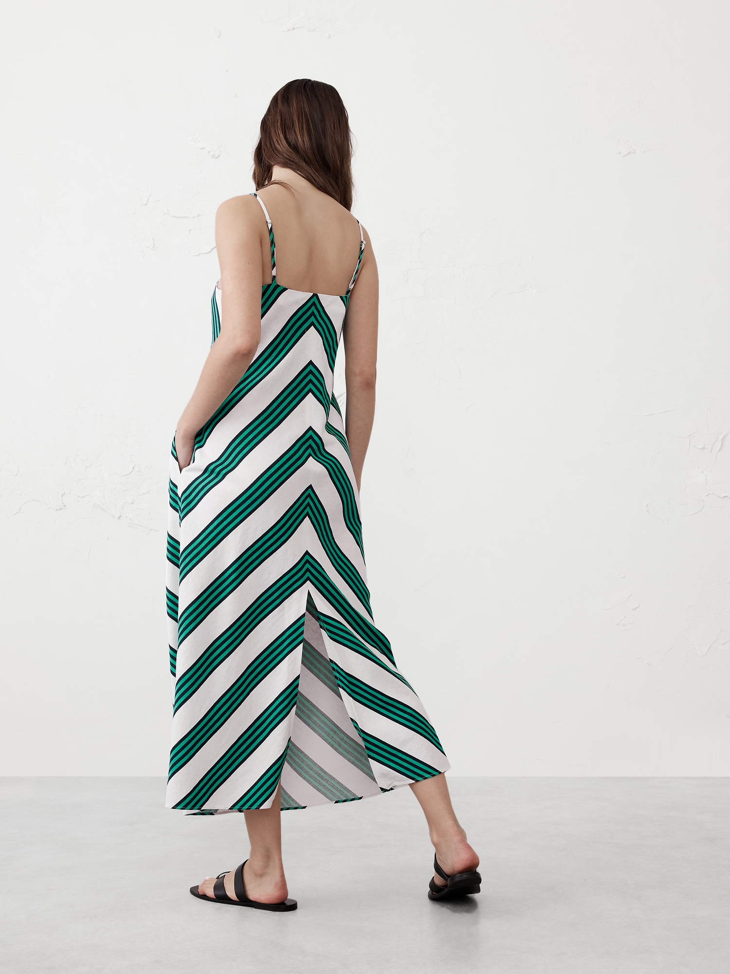 Linen-Blend Strappy Midi Dress