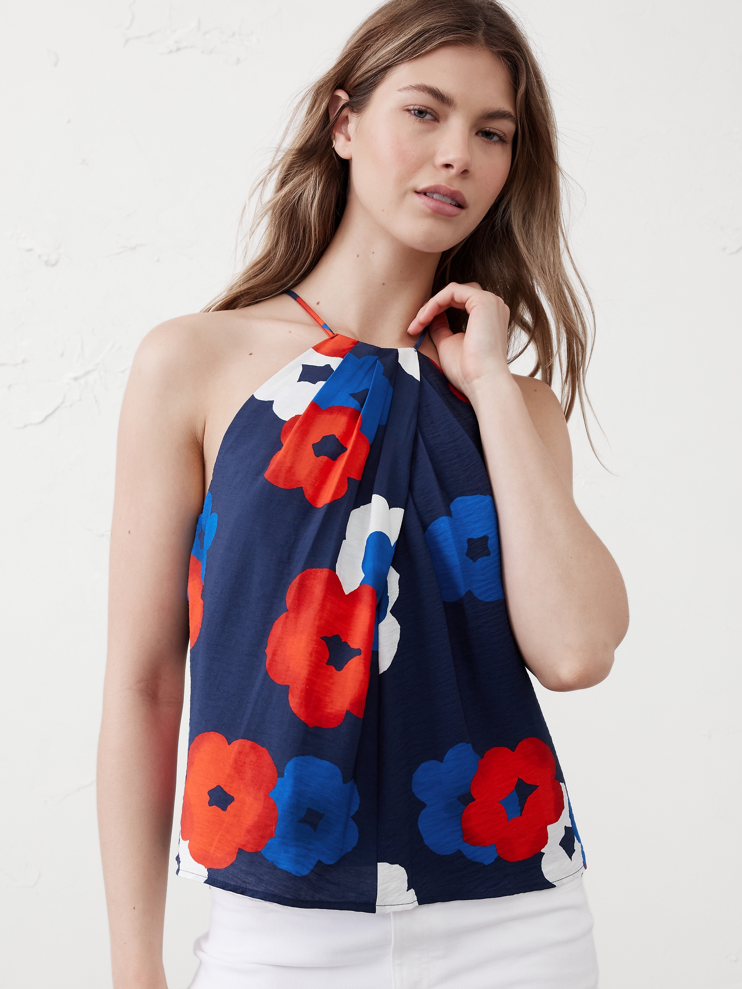 Cut-In Pleated Halter Top