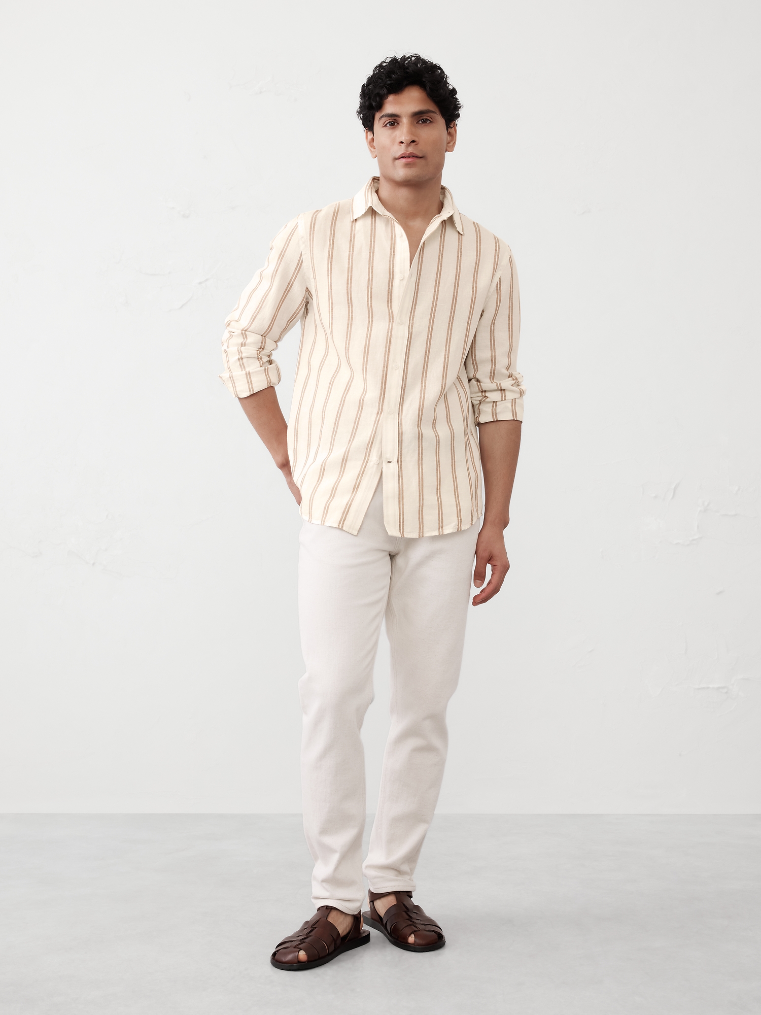 Chemise ajustée en mélange de lin - Beige