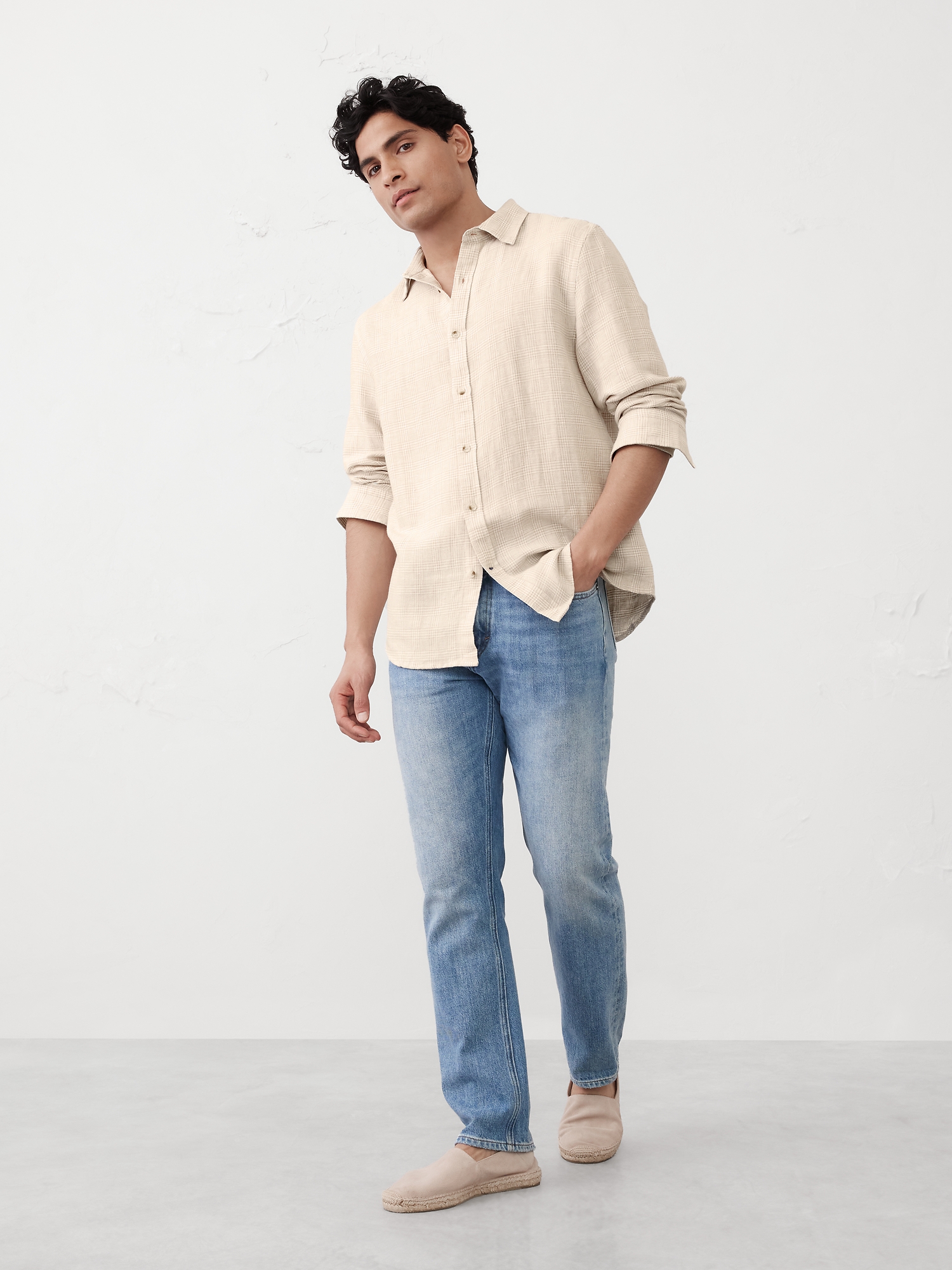 Slim Linen-Blend Shirt - Beige