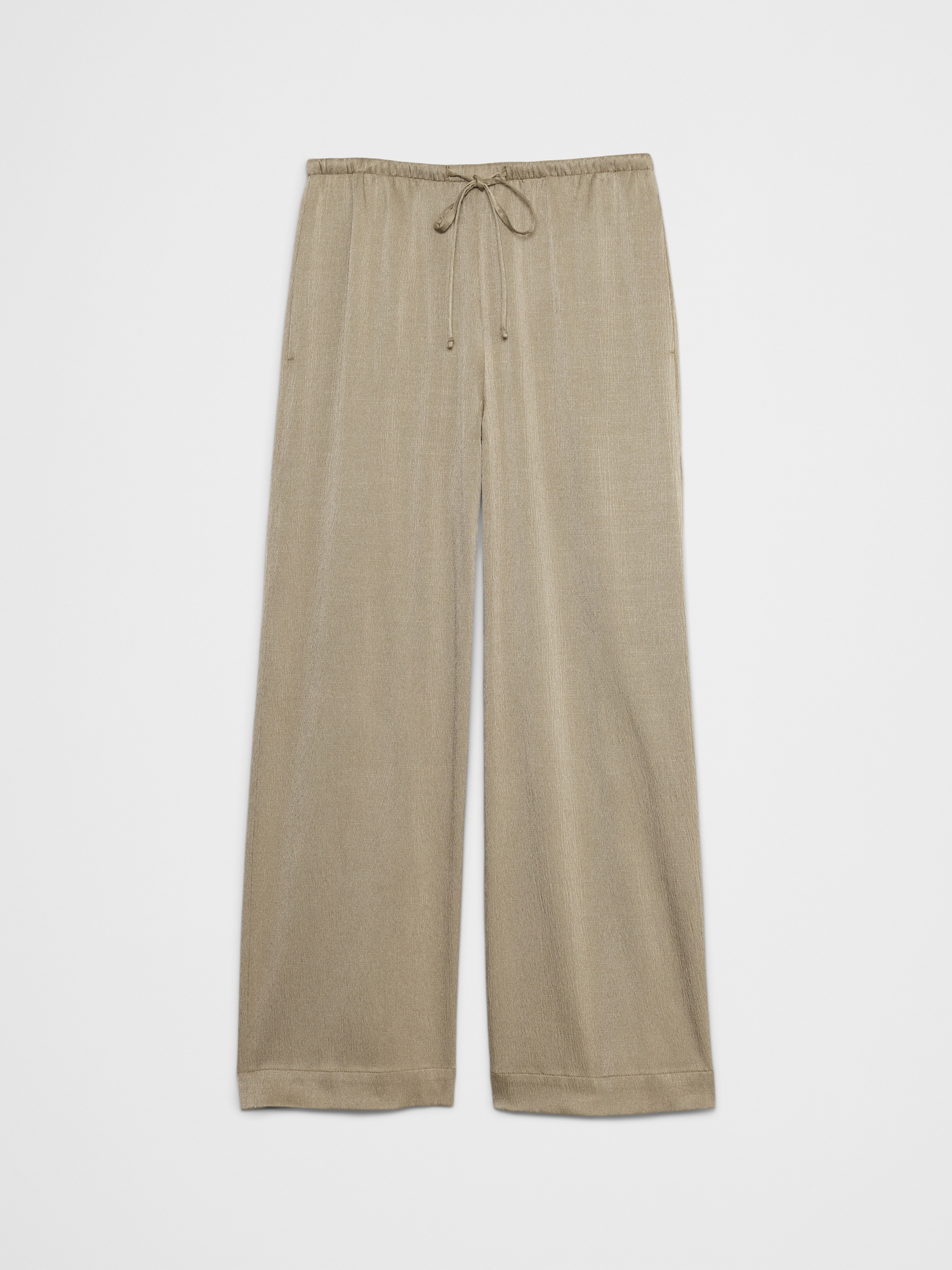 L'image numéro 4 présente Pantalon à taille extensible et à jambe large en satin froissé