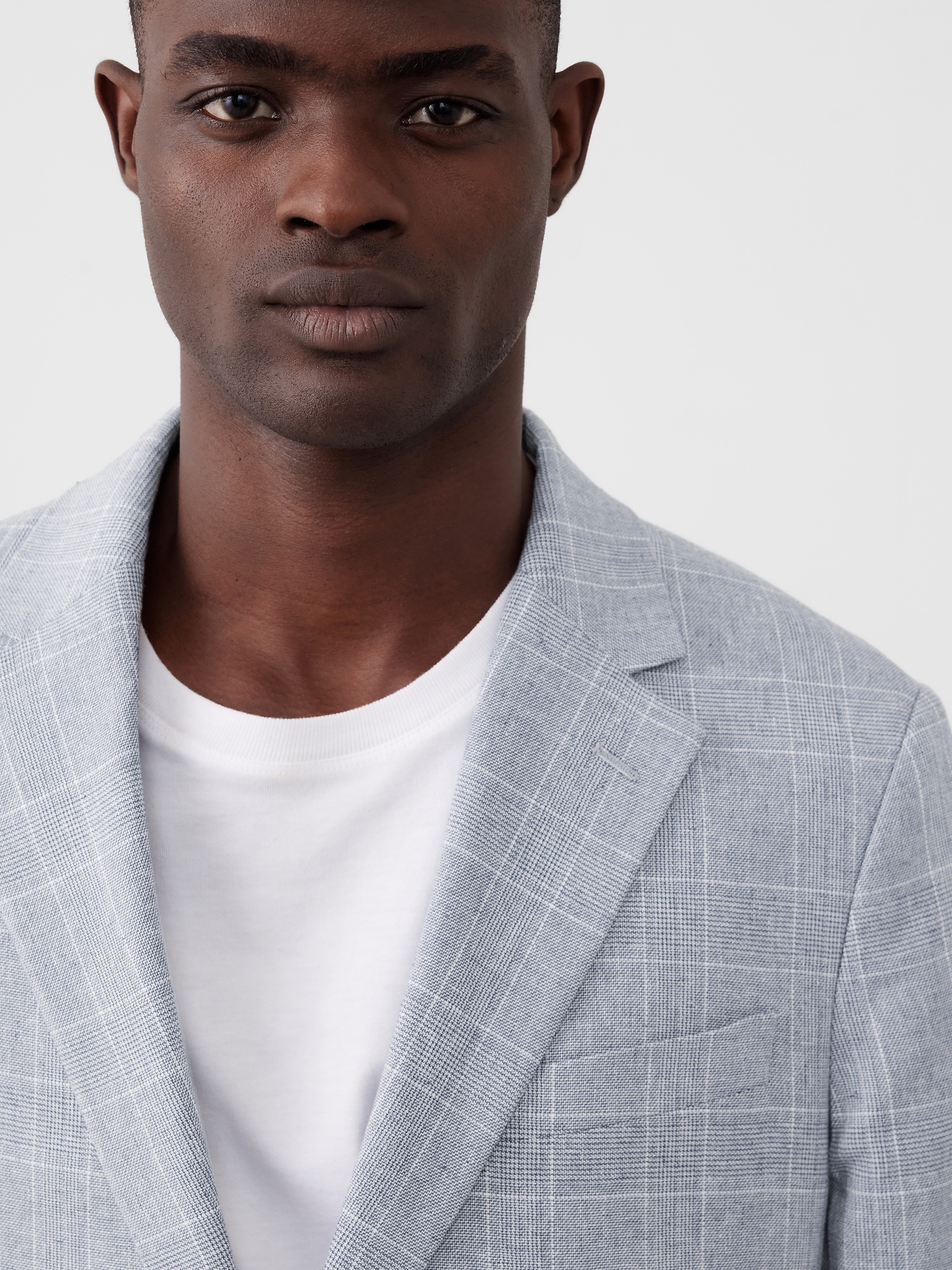 Tailored-Fit Linen-Blend Blue Glen Plaid Suit Jacket