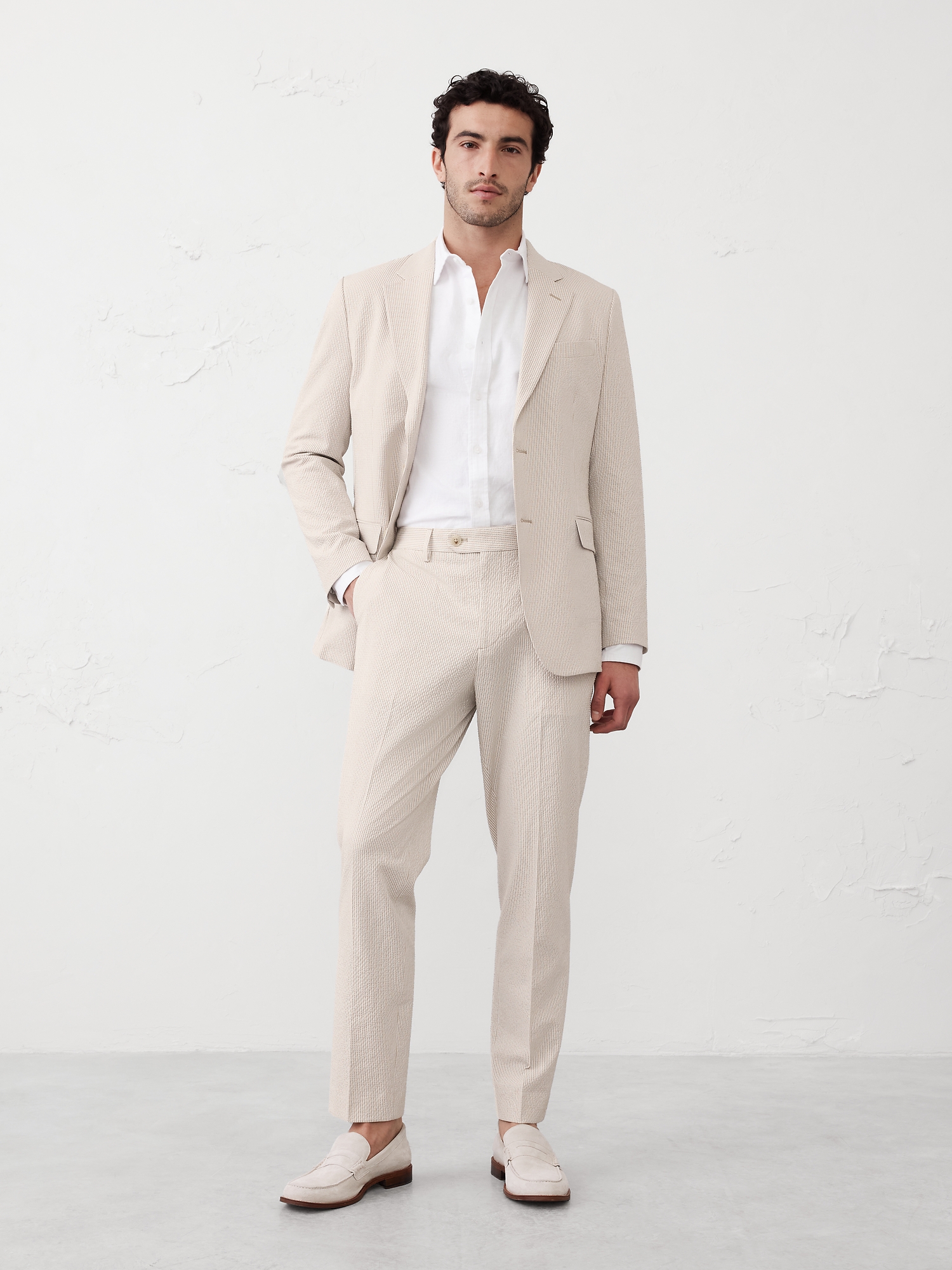 Tailored-Fit Khaki Seersucker Suit Trouser