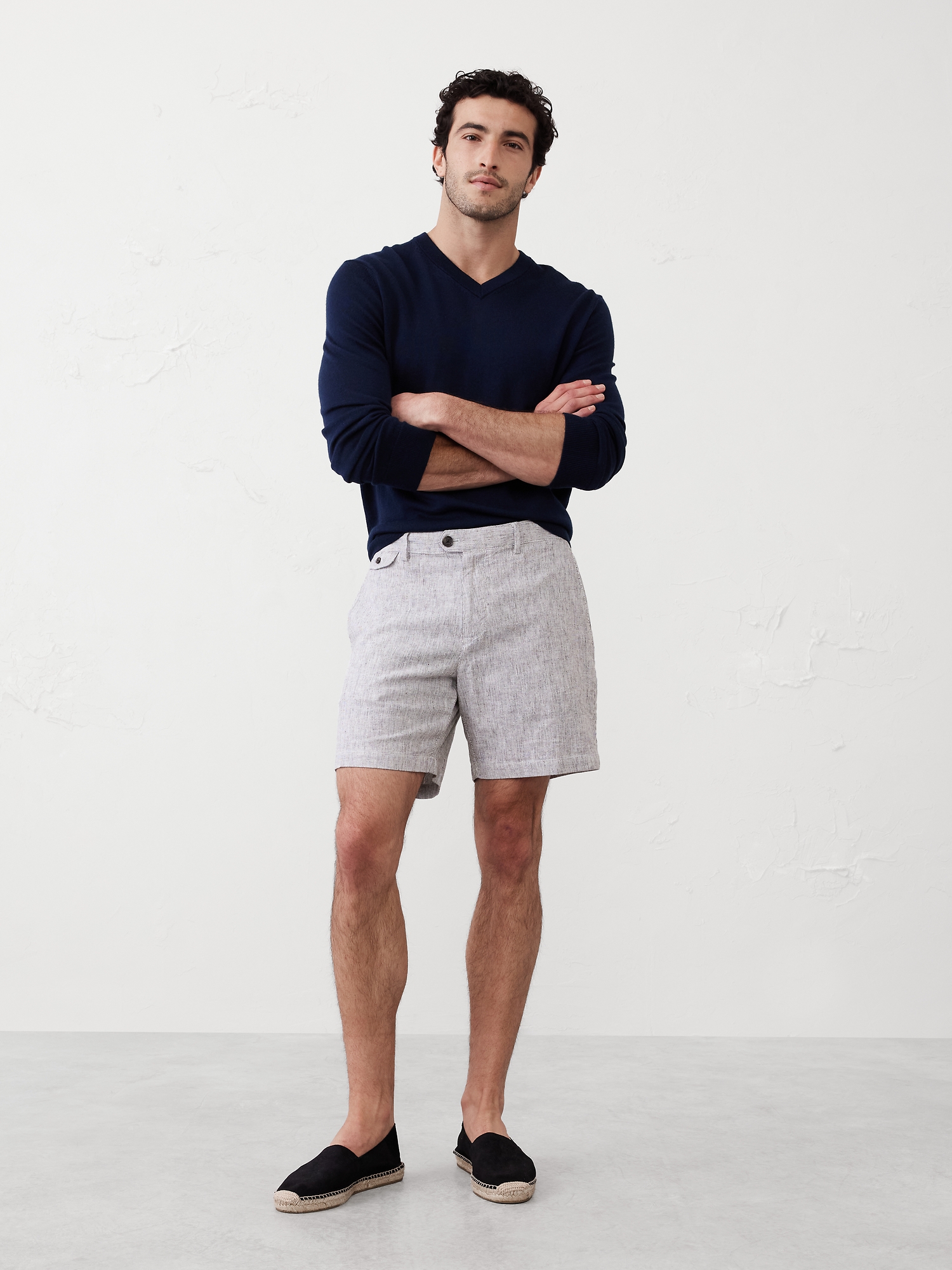Short en mélange de lin, 18 cm - Gris