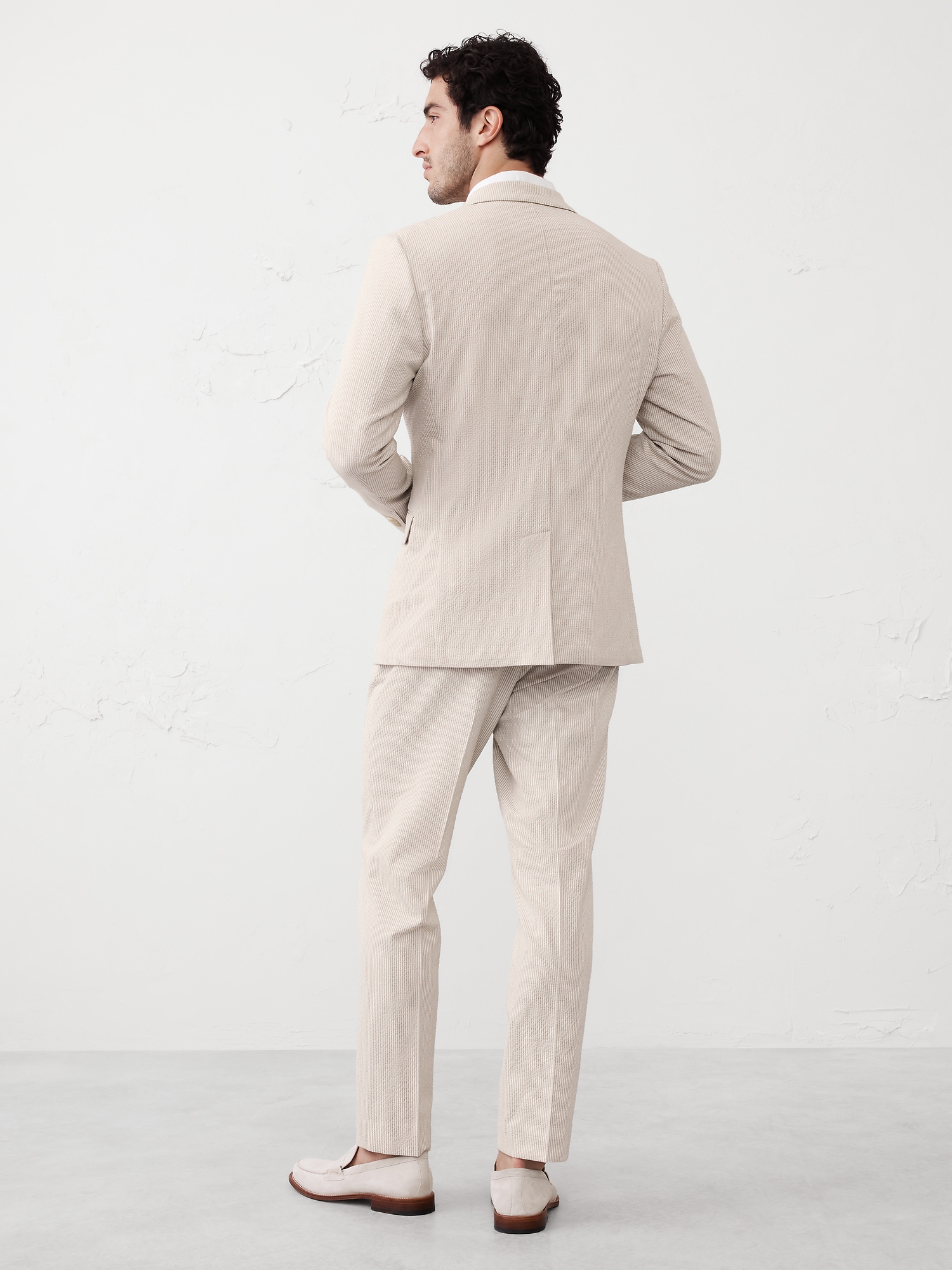 Tailored-Fit Khaki Seersucker Suit Jacket