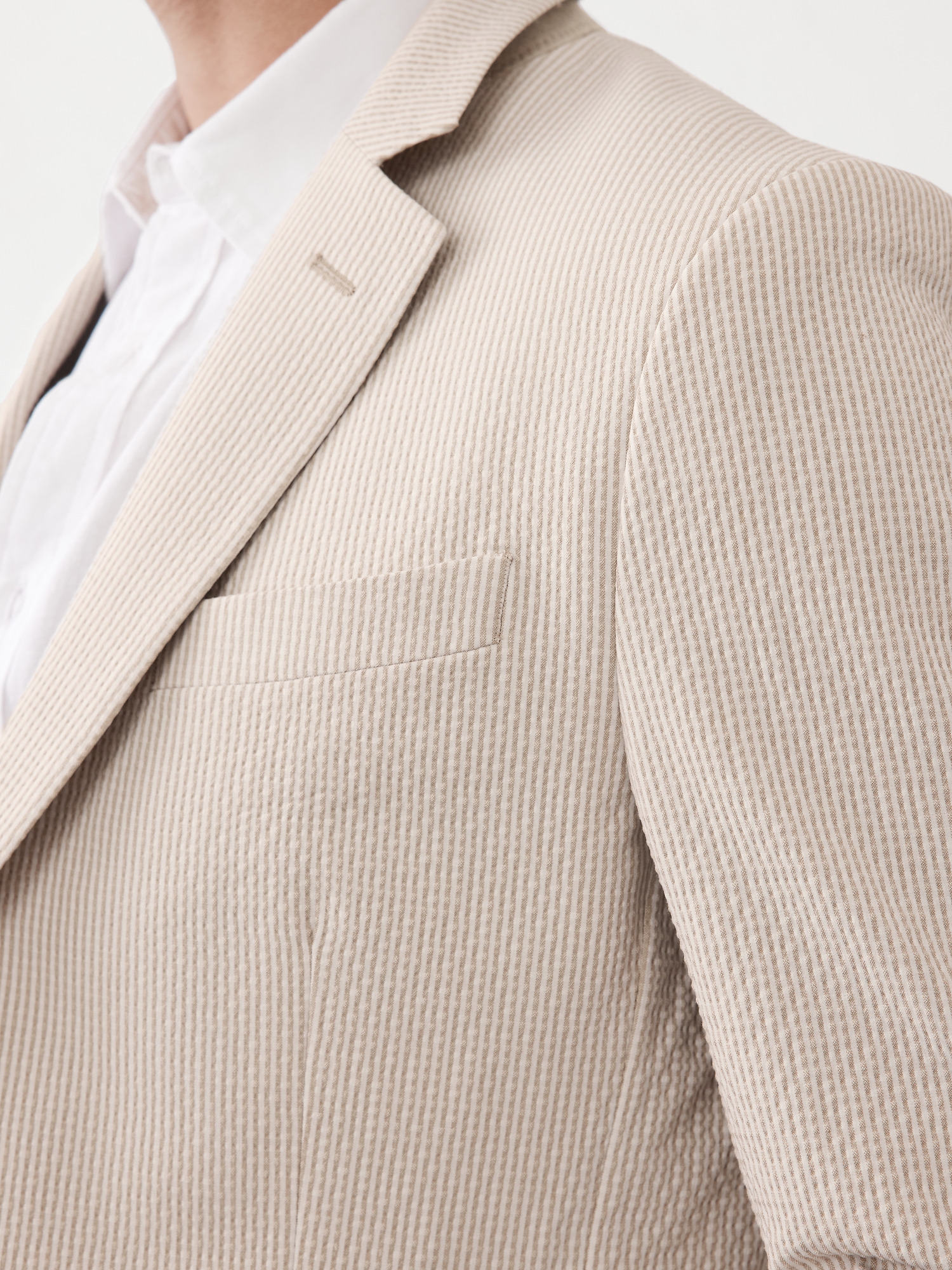 Tailored-Fit Khaki Seersucker Suit Jacket