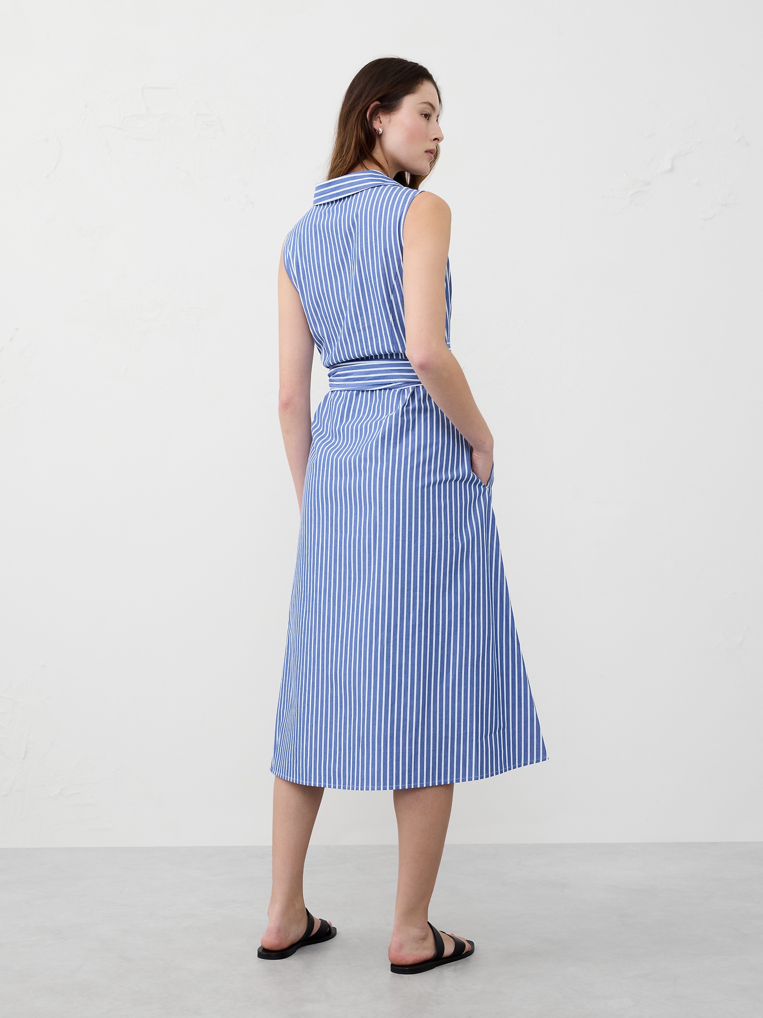 Poplin Cross-Waist Midi Dress
