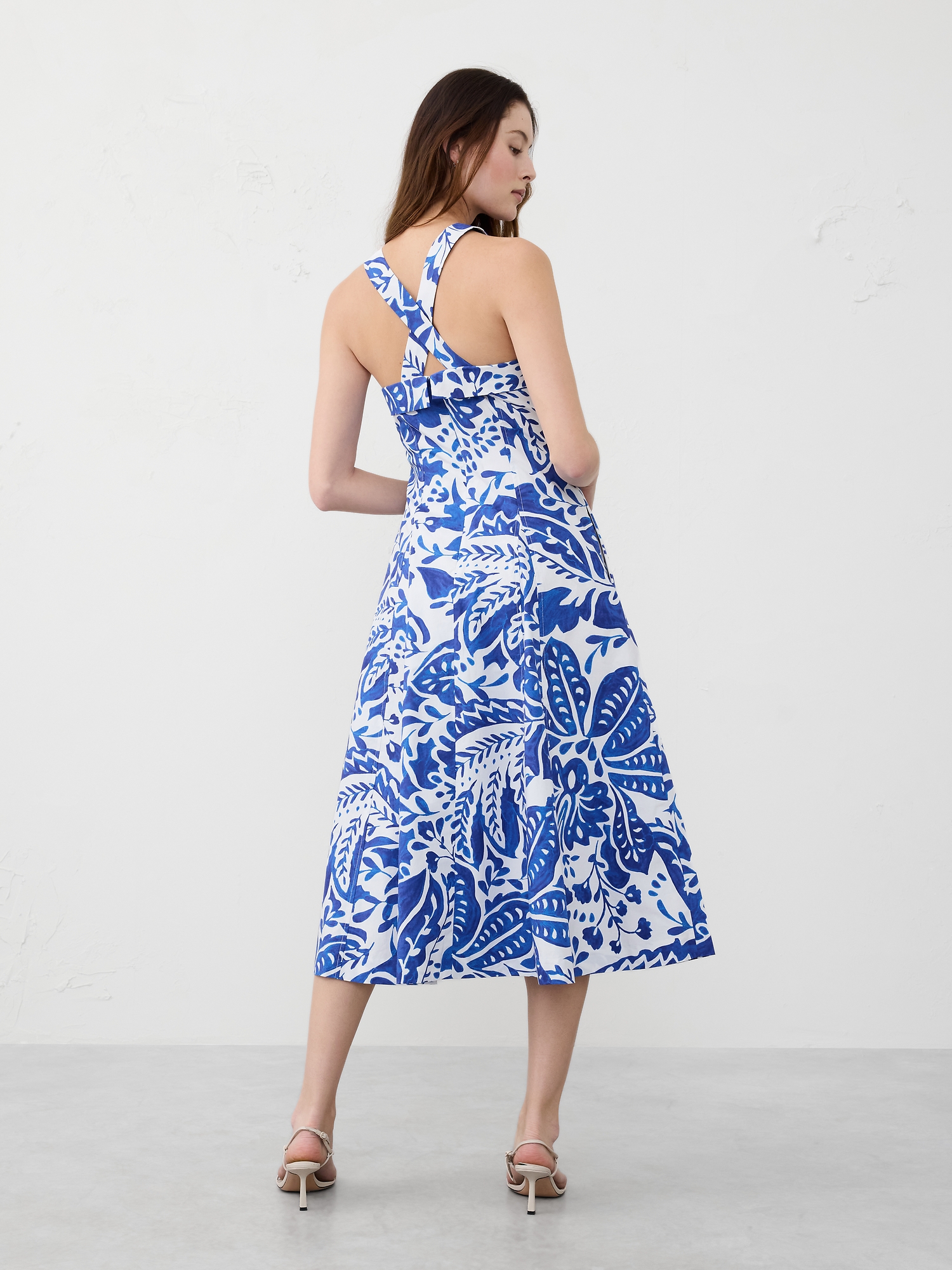 Poplin Cross-Back Midi Dress