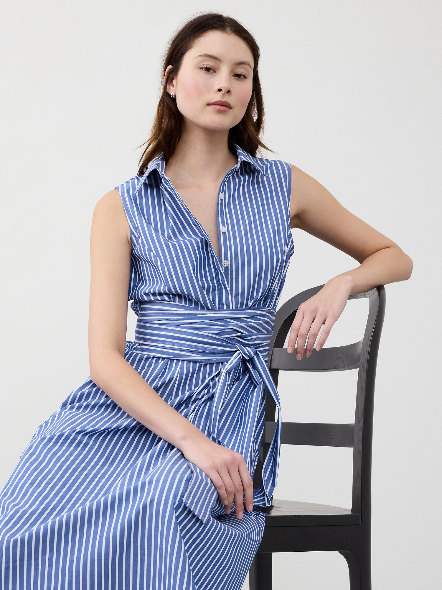 Poplin Cross-Waist Midi Dress