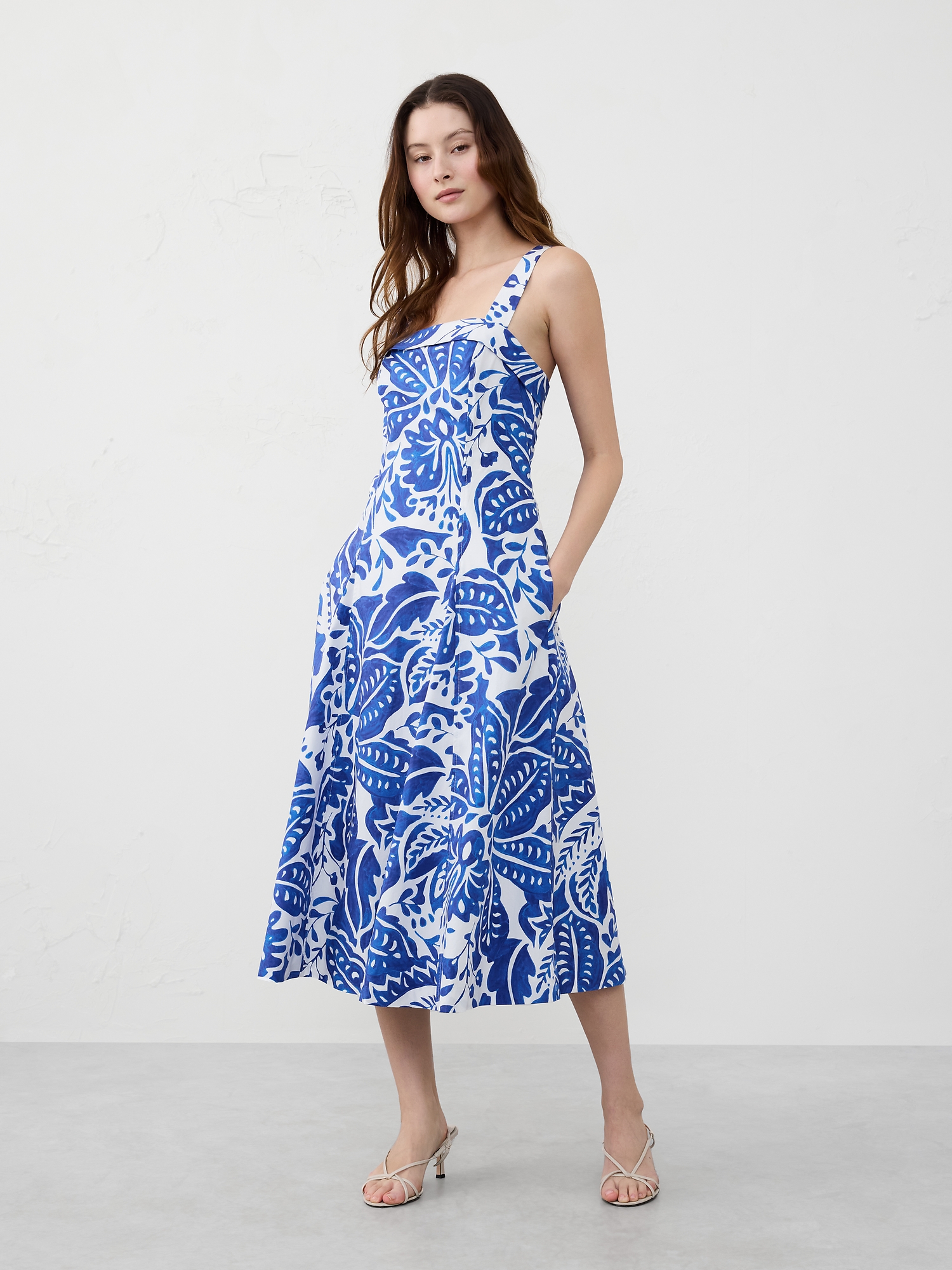 Poplin Cross-Back Midi Dress