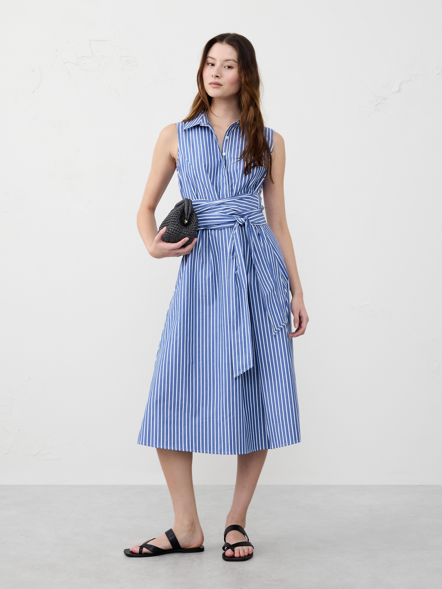 Poplin Cross-Waist Midi Dress