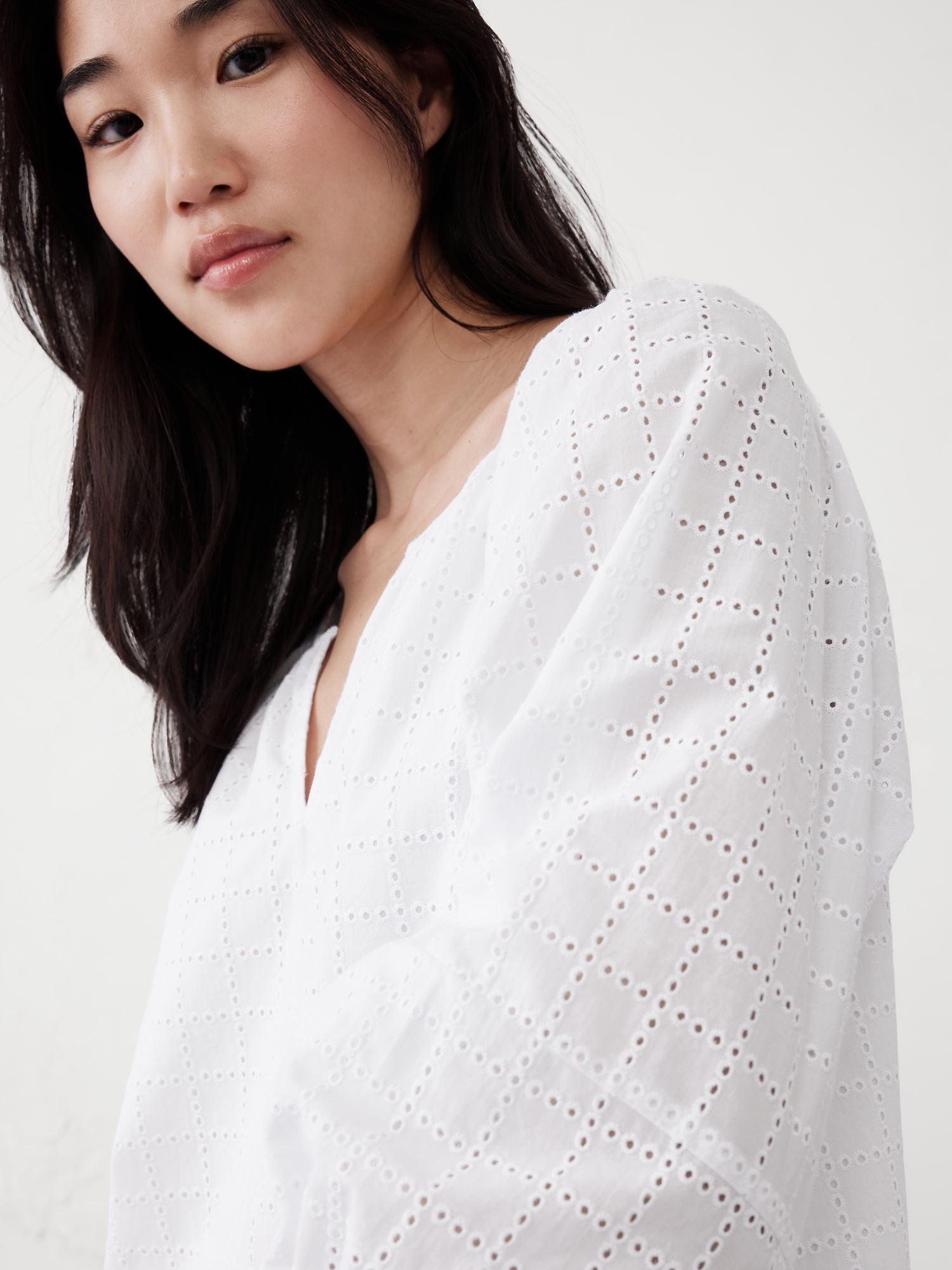 Eyelet Puff-Sleeve Mini Dress