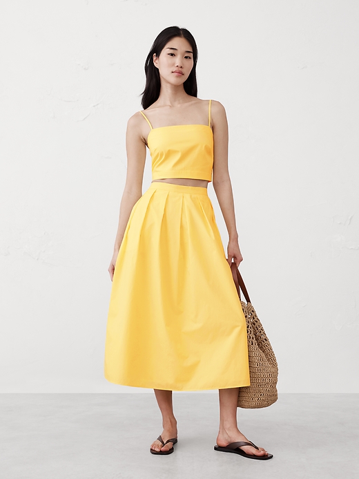 Poplin Pleated Midi Skirt | Banana Republic Factory