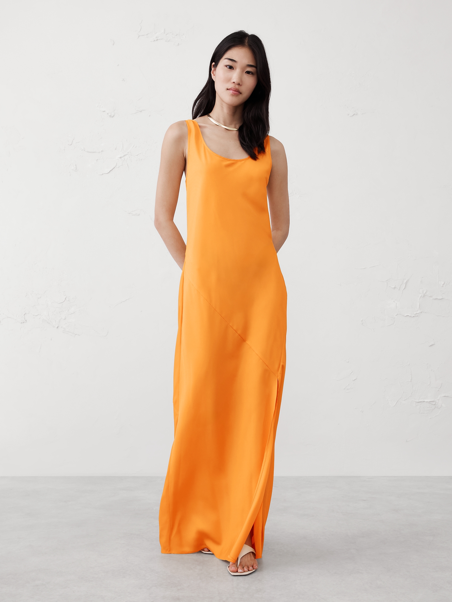 Silky Twill Slit Maxi Dress - Turmeric Spice