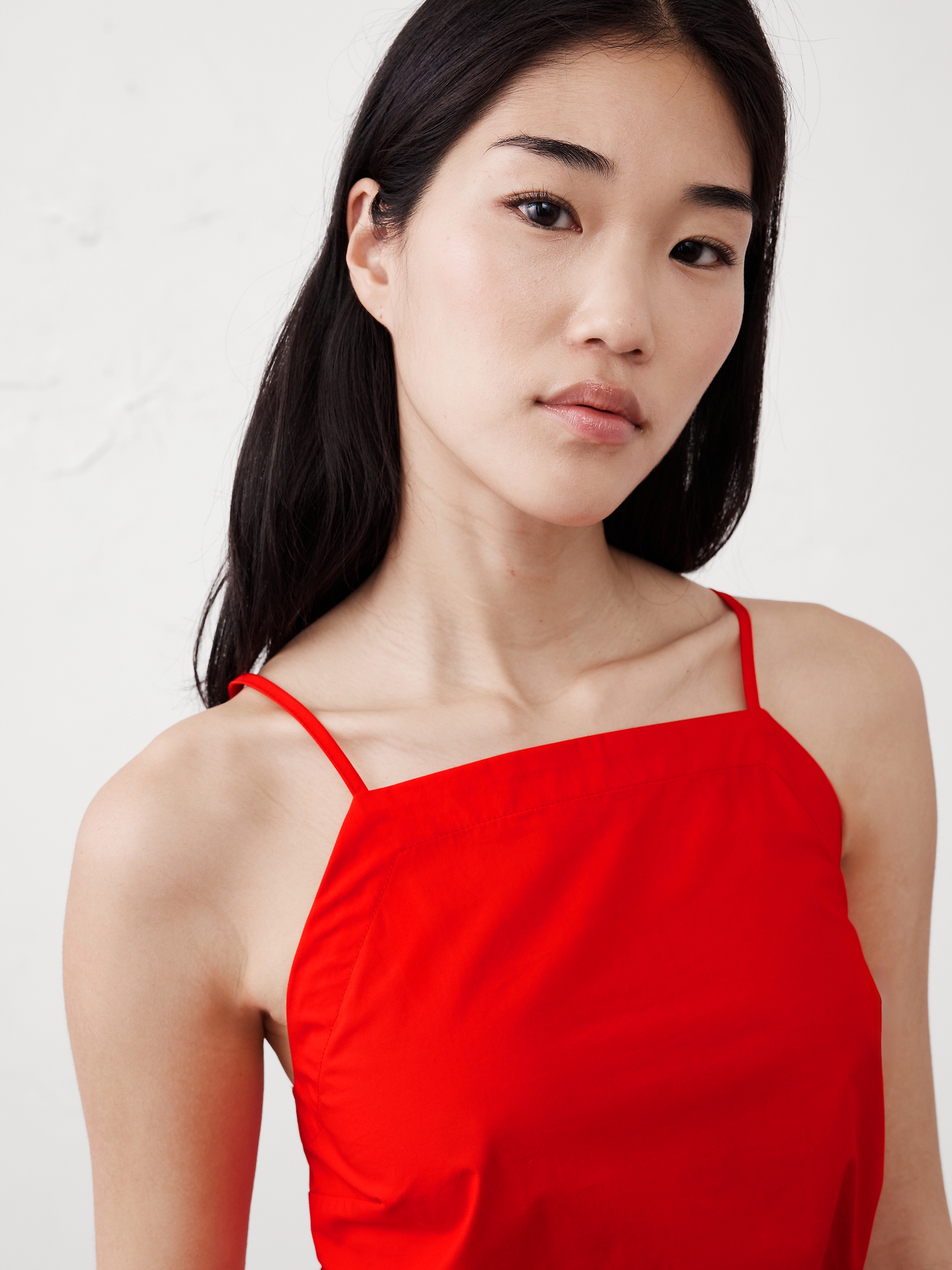 Poplin Drop-Waist Midi Skirt