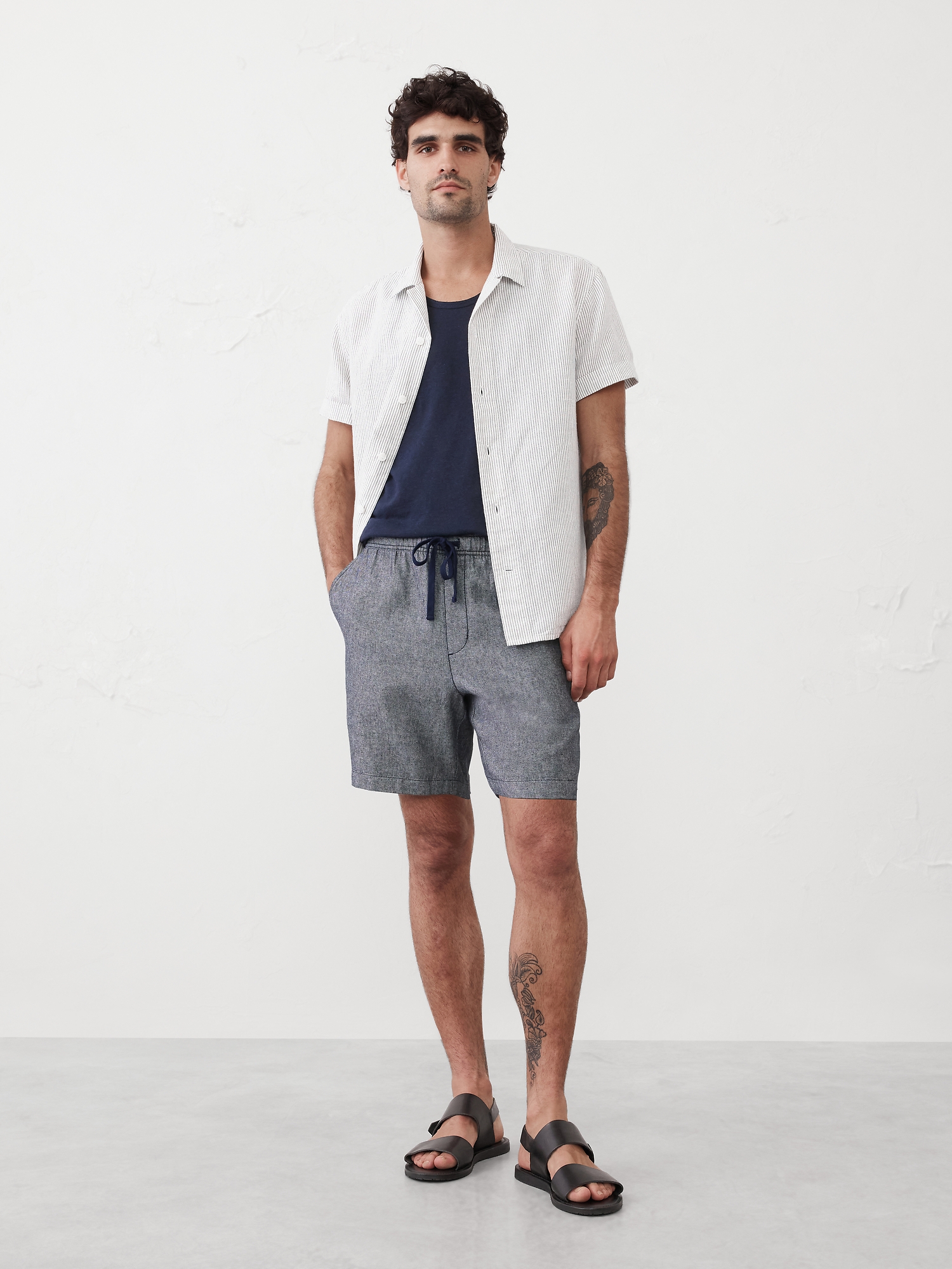 7" Linen-Blend Deck Short - Preppy Navy