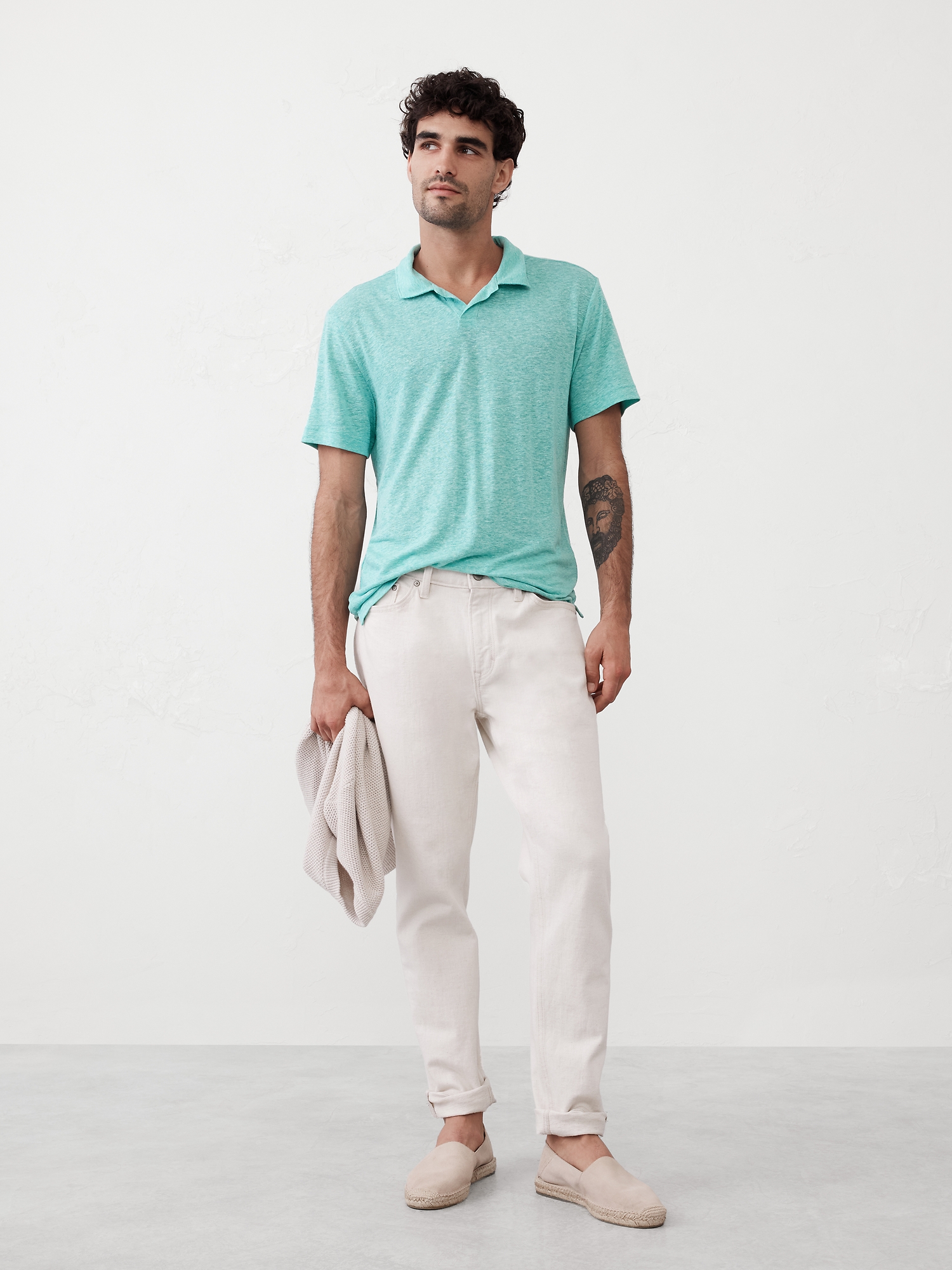 Linen-Blend Johnny Collar Polo